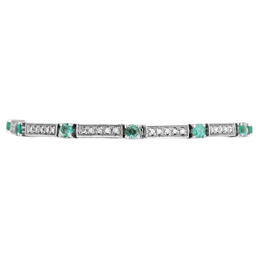 3.03ct Emerald & Diamond Tennis Bracelet – 14k White Gold Elegant Green Jewelry