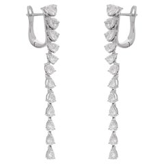 3.03Ct Graduated Pear Diamond Lever Back Long Drop Earrings 14 Karat White Gold 3.03Ct Graduated Pear Diamond Lever Back Long Drop Earrings 14 Karat White Gold