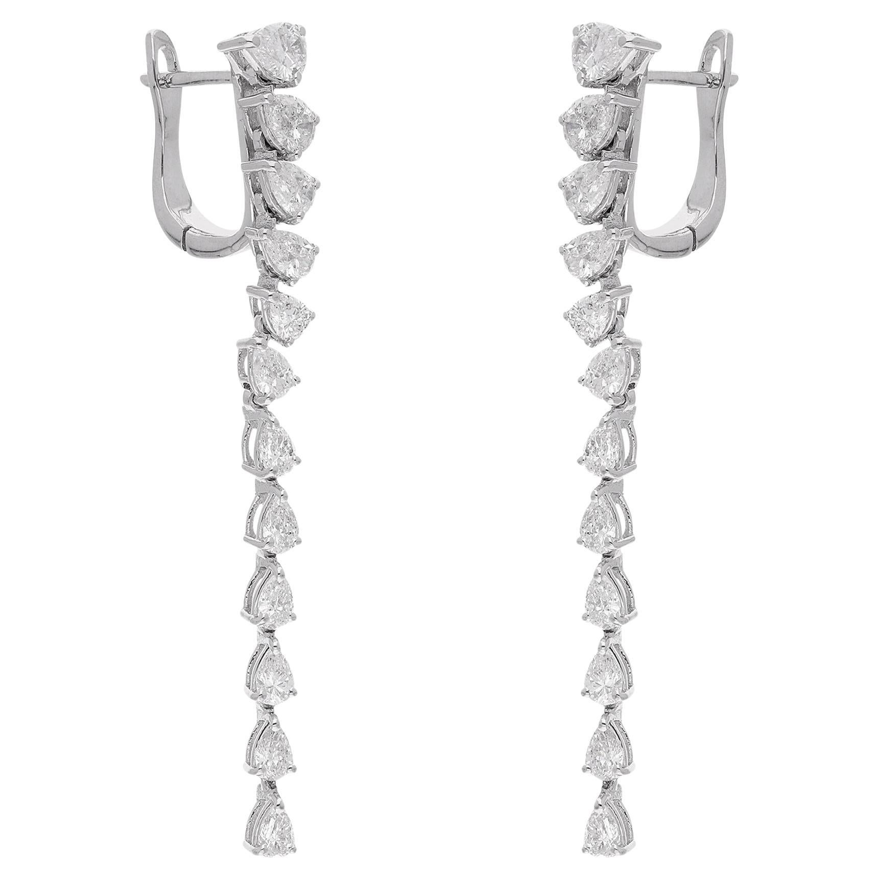 3.03Ct Graduated Pear Diamond Lever Back Long Drop Earrings 18 Karat White Gold For Sale