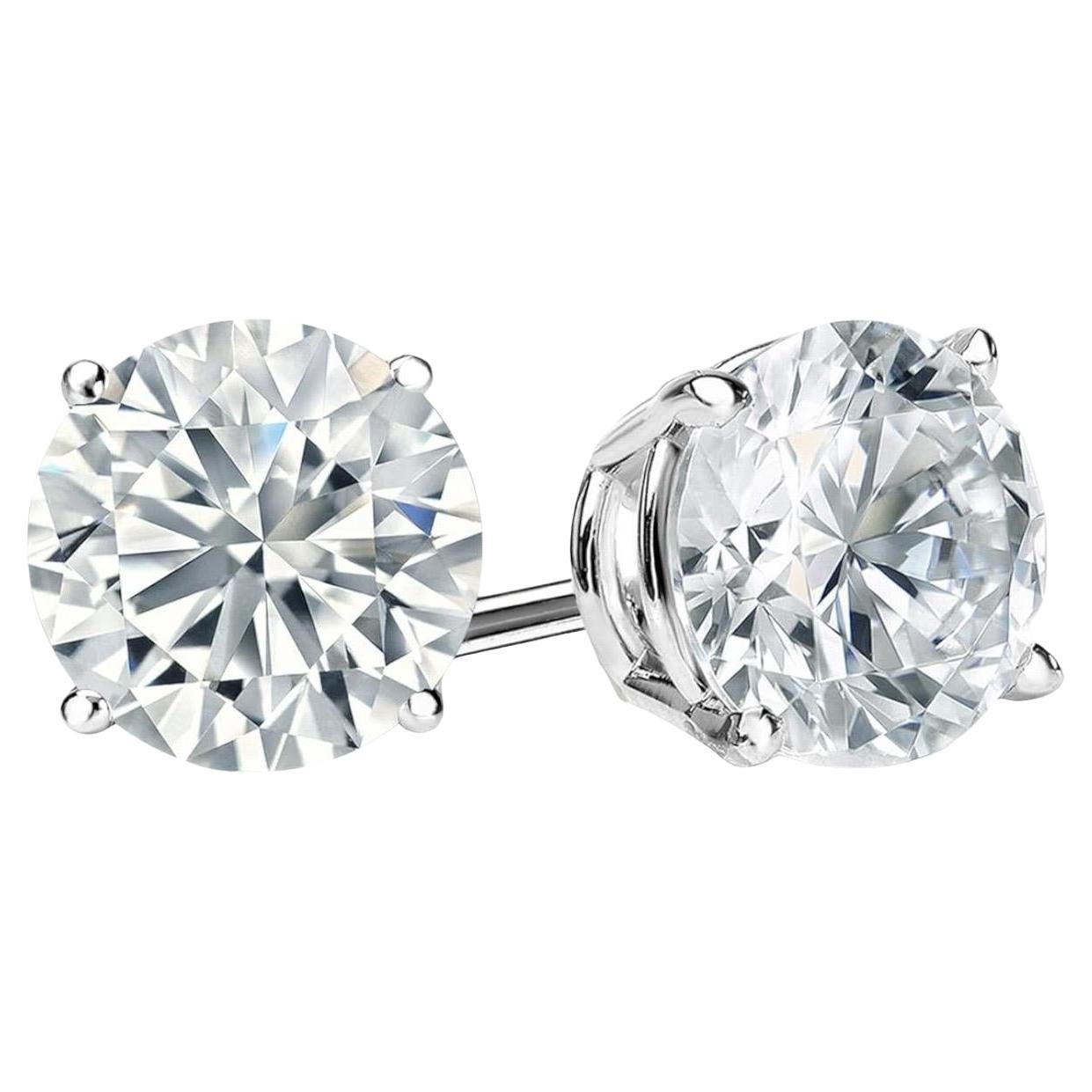 3.03ct M SI Round Natural Diamond Stud Earrings in 14k White Gold