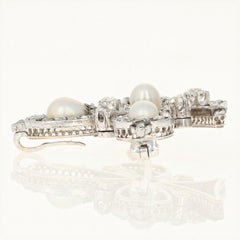 3.03ctw European Cut Diamond & Pearl Edwardian Clover Brooch 18k Gold & Platinum
