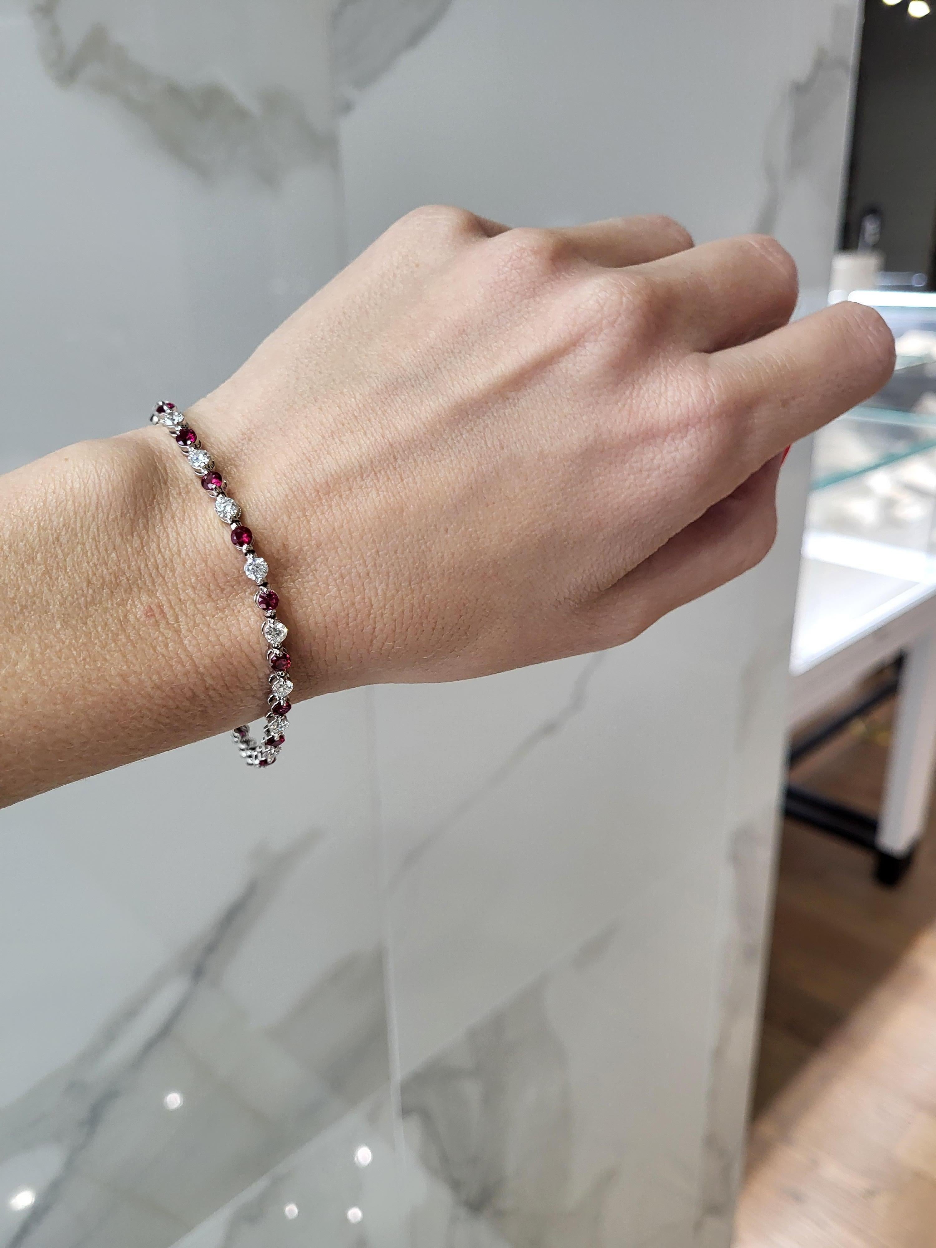 3,03ctw Runde Rubine & 2,88ctw Runde Diamanten 14 Karat Weißgold Armband 6