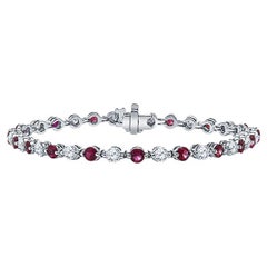 3.03ctw Round Rubies & 2.88ctw Round Diamonds 14 Karat White Gold Bracelet