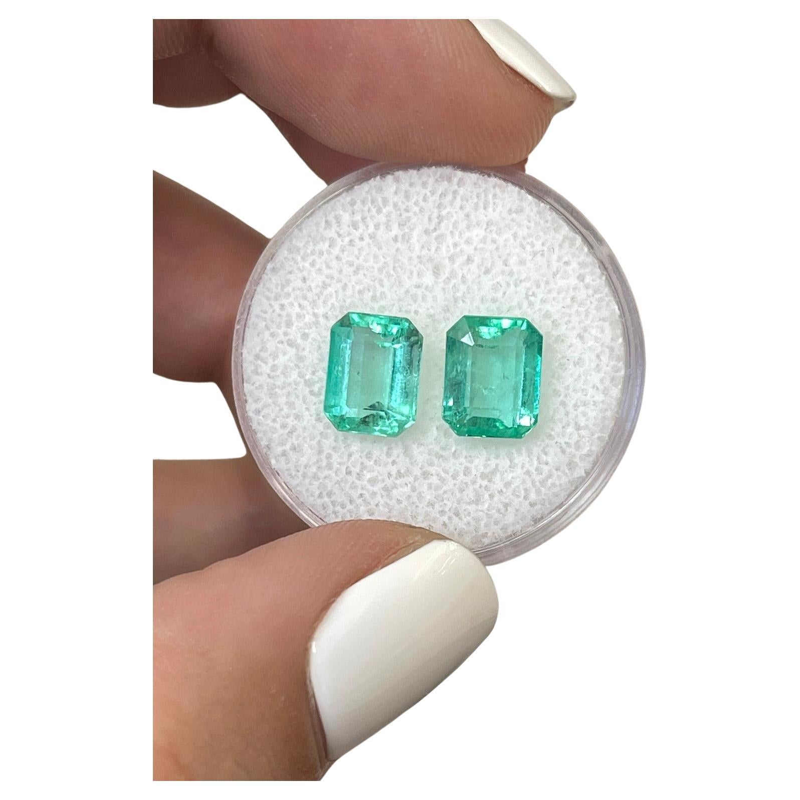 3.03tcw Matching 8x6 Emerald Cut Colombian Emeralds - Genuine Loose Pair