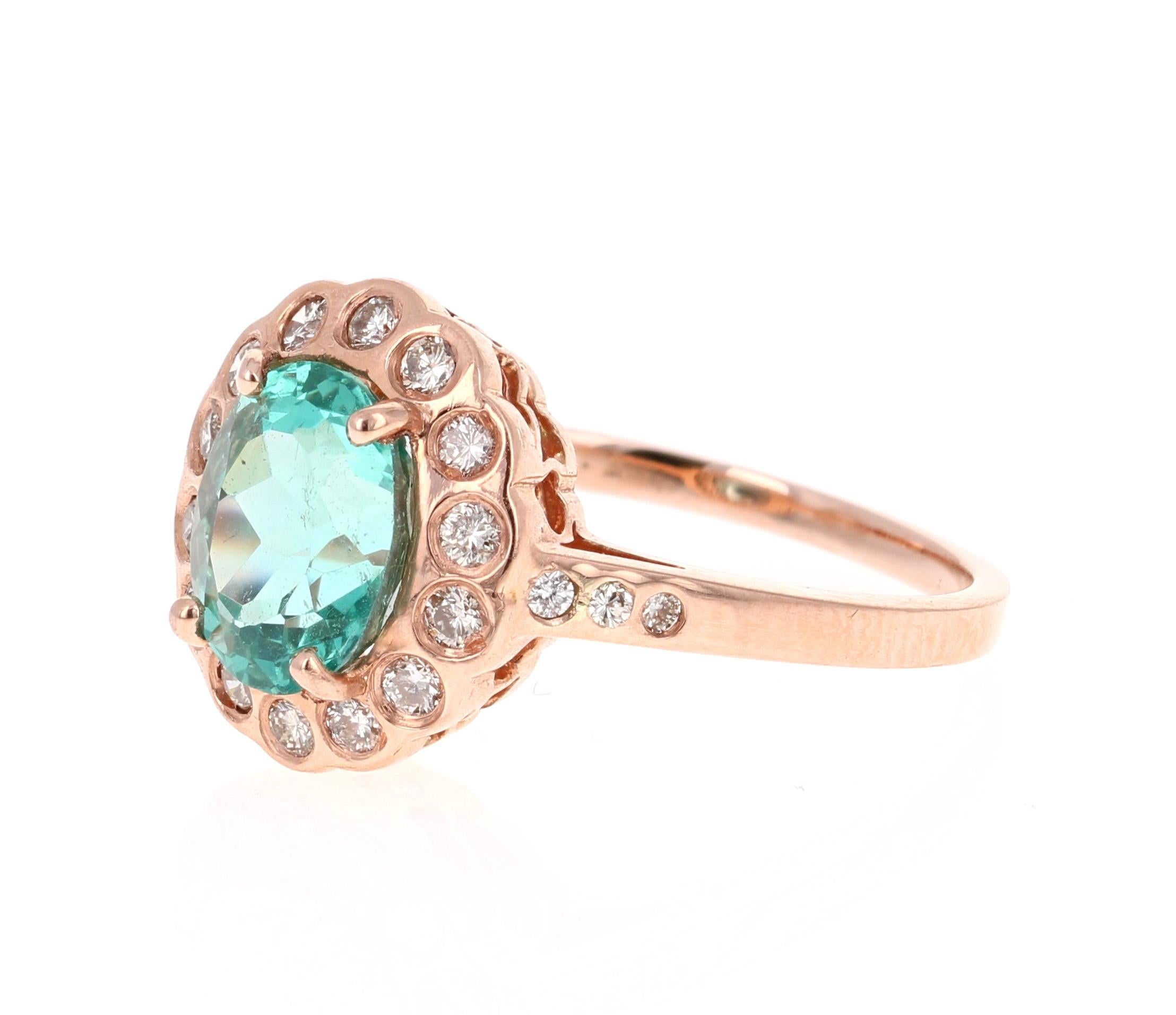 Modern 3.04 Carat Apatite Diamond 14 Karat Rose Gold Ring For Sale