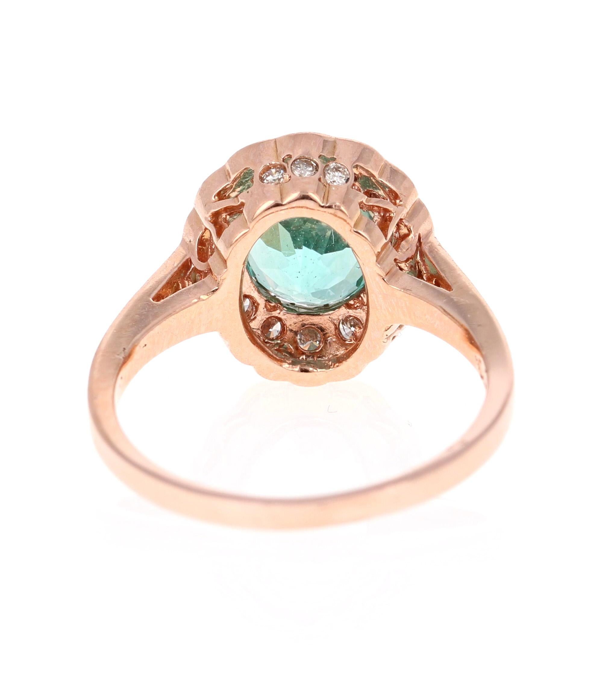 Oval Cut 3.04 Carat Apatite Diamond 14 Karat Rose Gold Ring For Sale