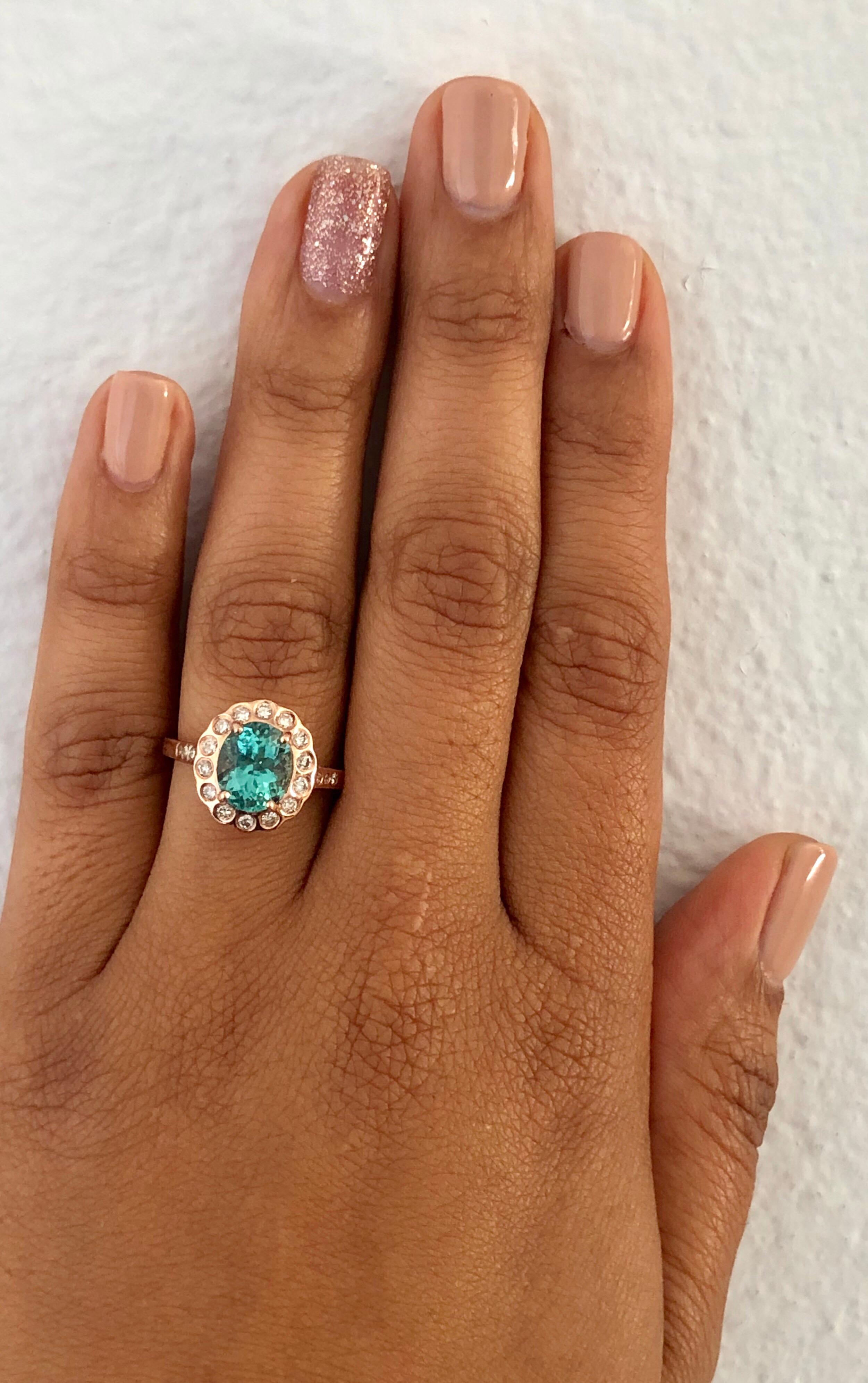 3.04 Carat Apatite Diamond 14 Karat Rose Gold Ring In New Condition For Sale In Los Angeles, CA