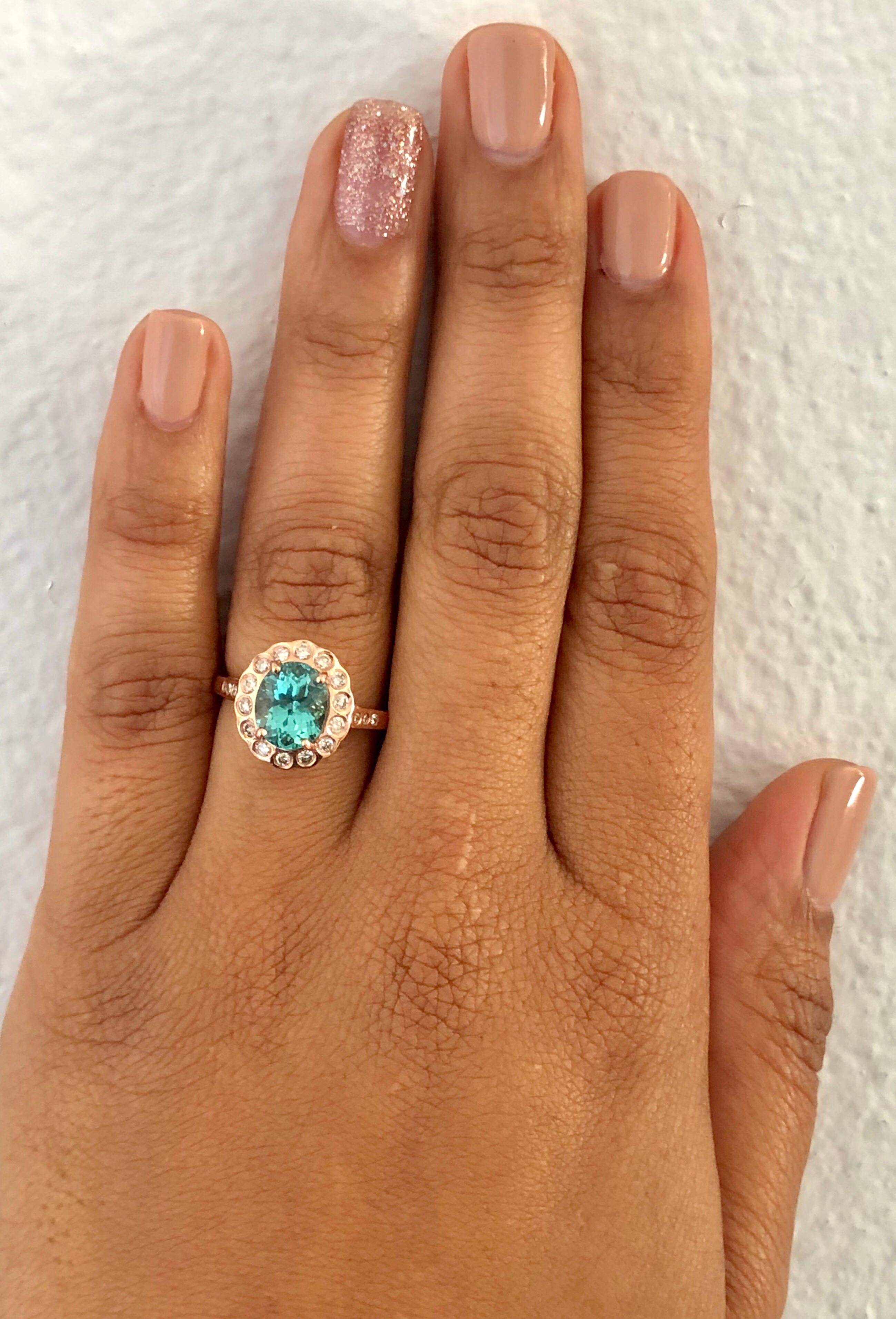 14 Karat Roségold Ring mit 3,04 Karat Apatit-Diamant Damen im Angebot