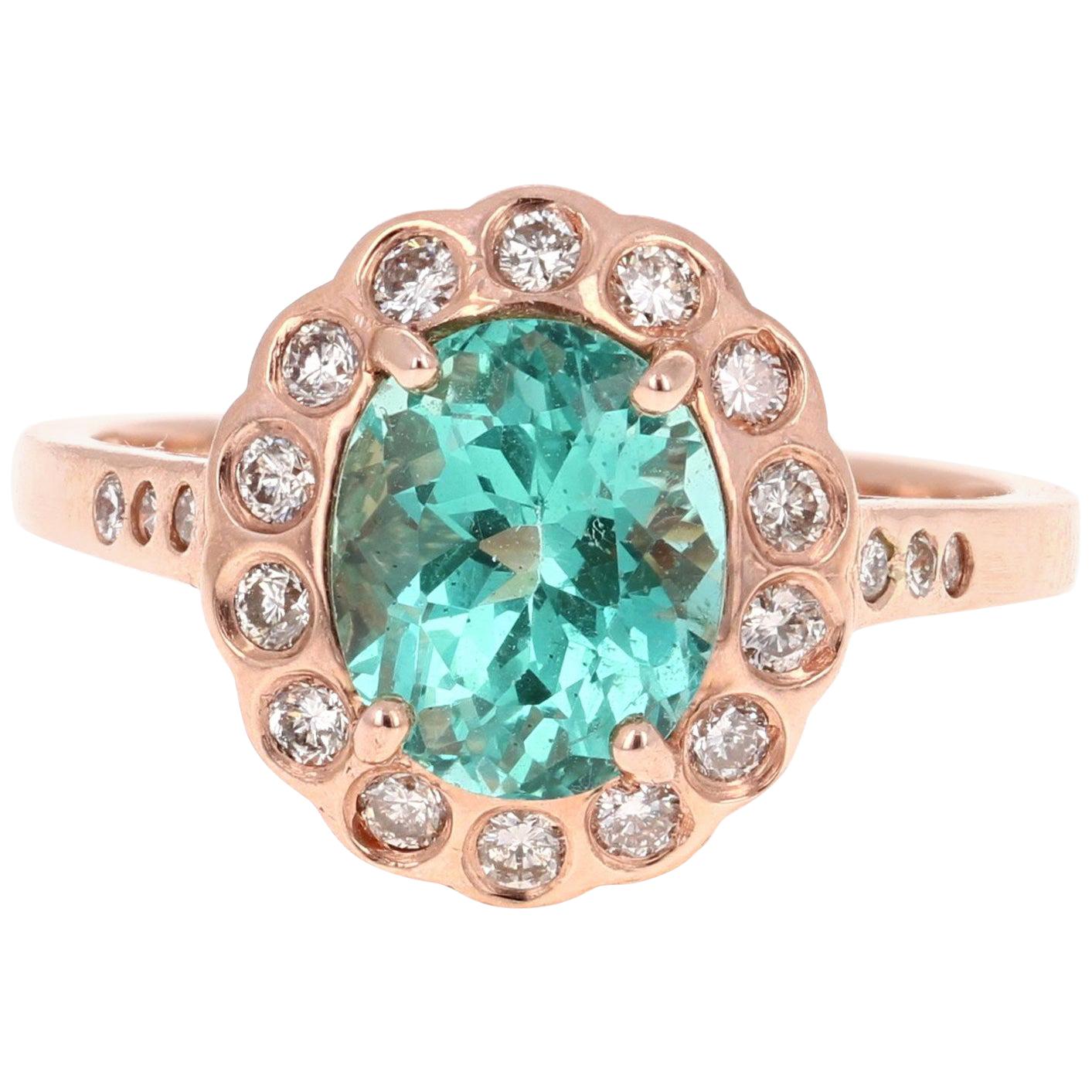 Bague en or rose 14 carats avec diamants et apatite de 3,04 carats en vente