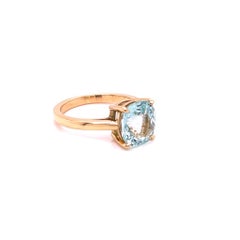3.04 Carat Cushion cut Aquamarine Ring in 18 Karat Yellow Gold