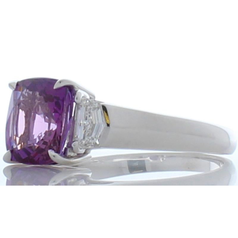 Contemporary AGL Certified 3.04 Carat Cushion Cut Pink Sapphire & Diamond Ring in 18K Gold