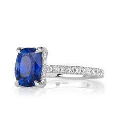 3.04 Carat Cushion Diamond Ring Royal Blue Sapphire 14K Gold Effortless Elegance