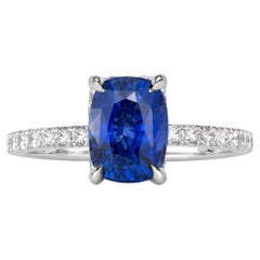3.04 Carat Cushion Diamond Ring Royal Blue Sapphire 14K Gold Effortless Elegance