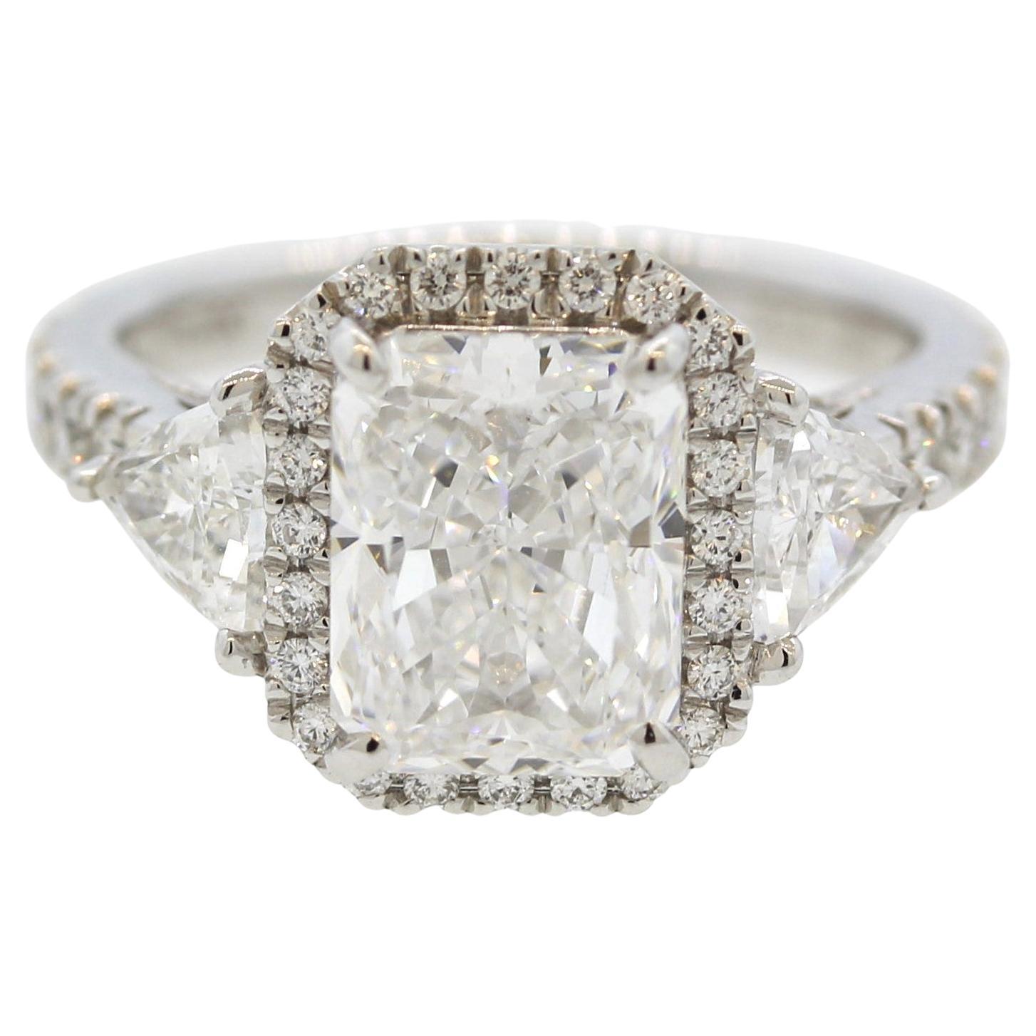 3.04 Carat D-Internally Flawless Radiant Diamond Platinum Ring, GIA Certified For Sale