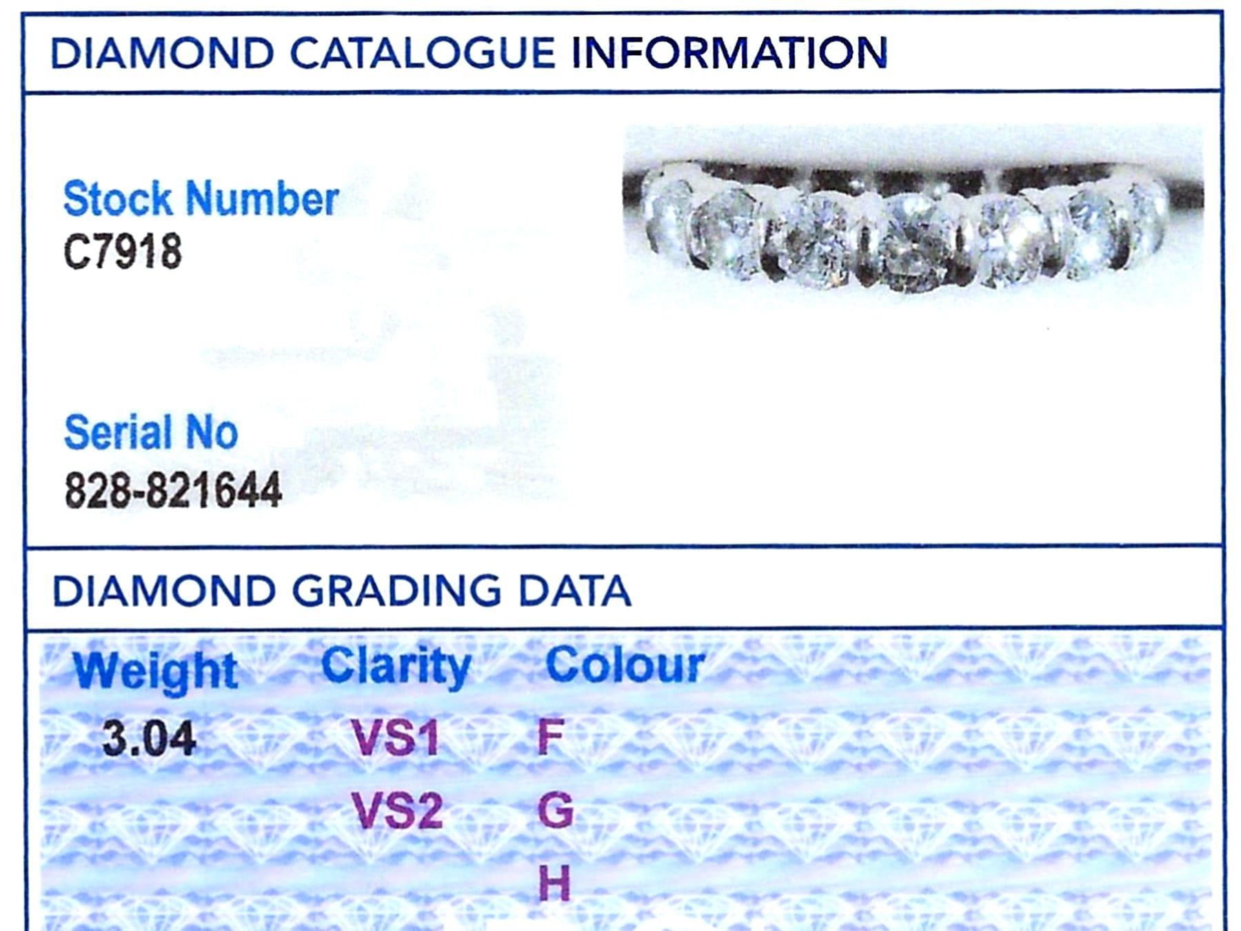 3.04 Carat Diamond and 18k White Gold Full Eternity Ring For Sale 1