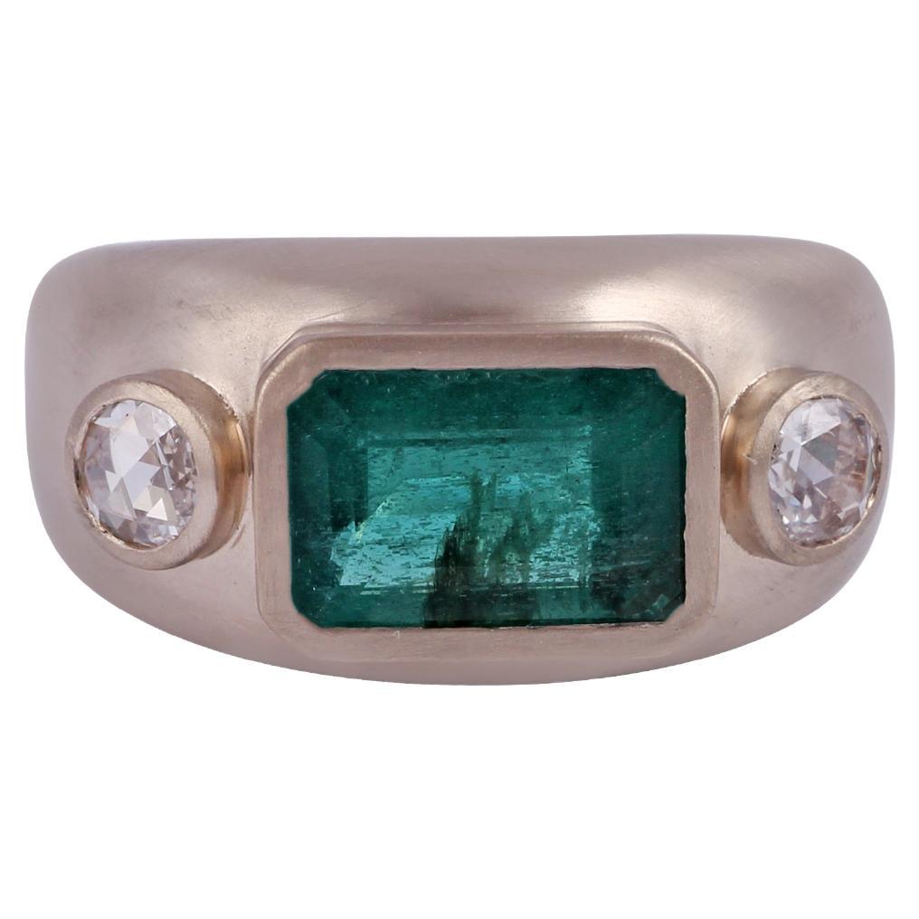3.04 Carat Emerald & Diamond  Ring 18Karat White Gold