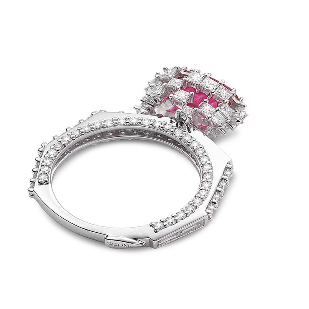 Flawless Diamonds and Faceted Ruby Ring set in 18 karats White Gold with 3.04-carat No heat Ruby and 2.10-carat Rose-cut Diamonds. This ring is part of Coomi's Trinity Collection, representing the harmony between our planet, inner energy, and