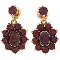 3.04 Carat Garnet Yellow Gold Dangle Cluster Earrings