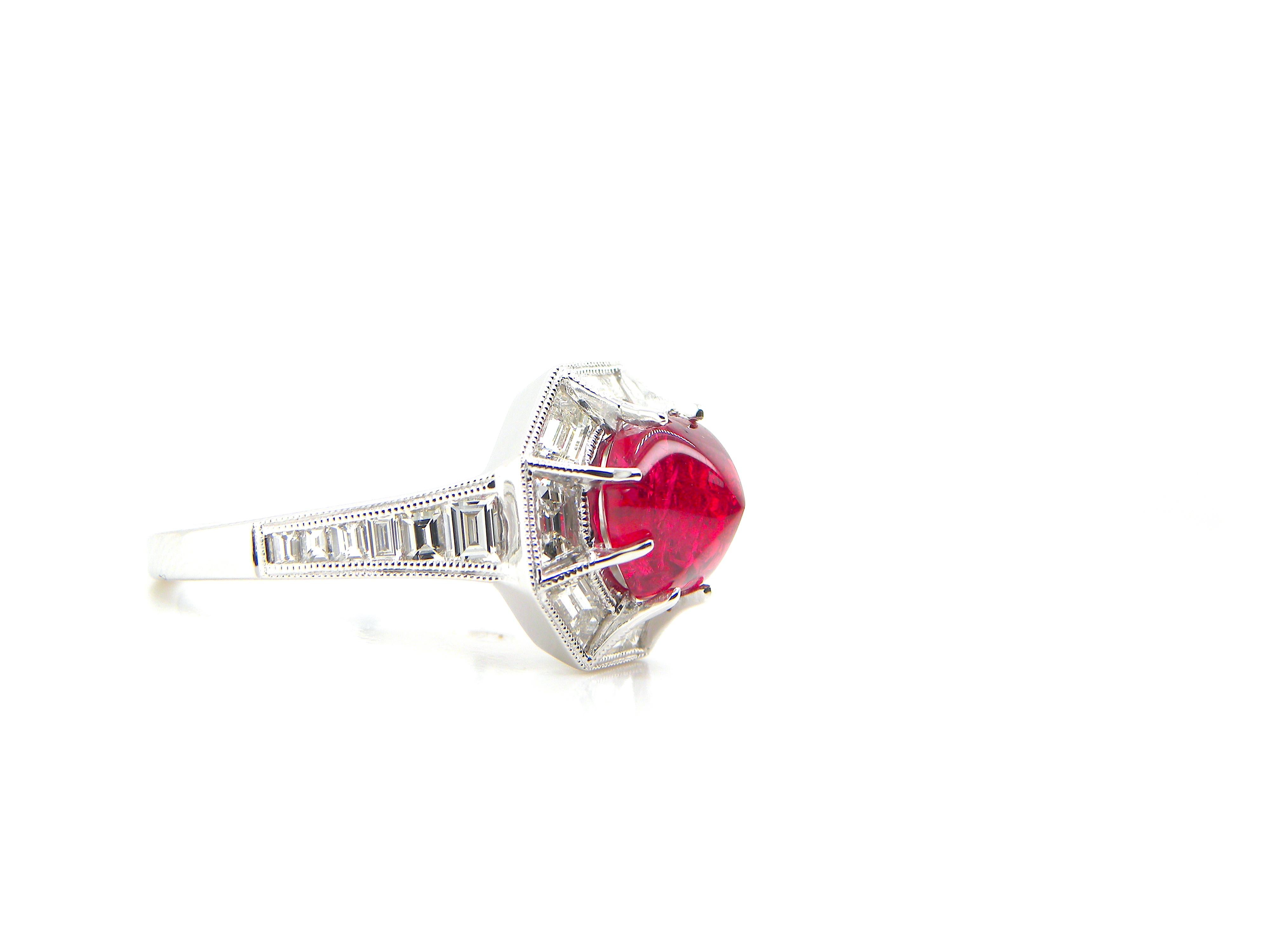 3.04 Carat GIA Certified Burma No Heat Vivid Red Spinel and White Diamond Ring 4