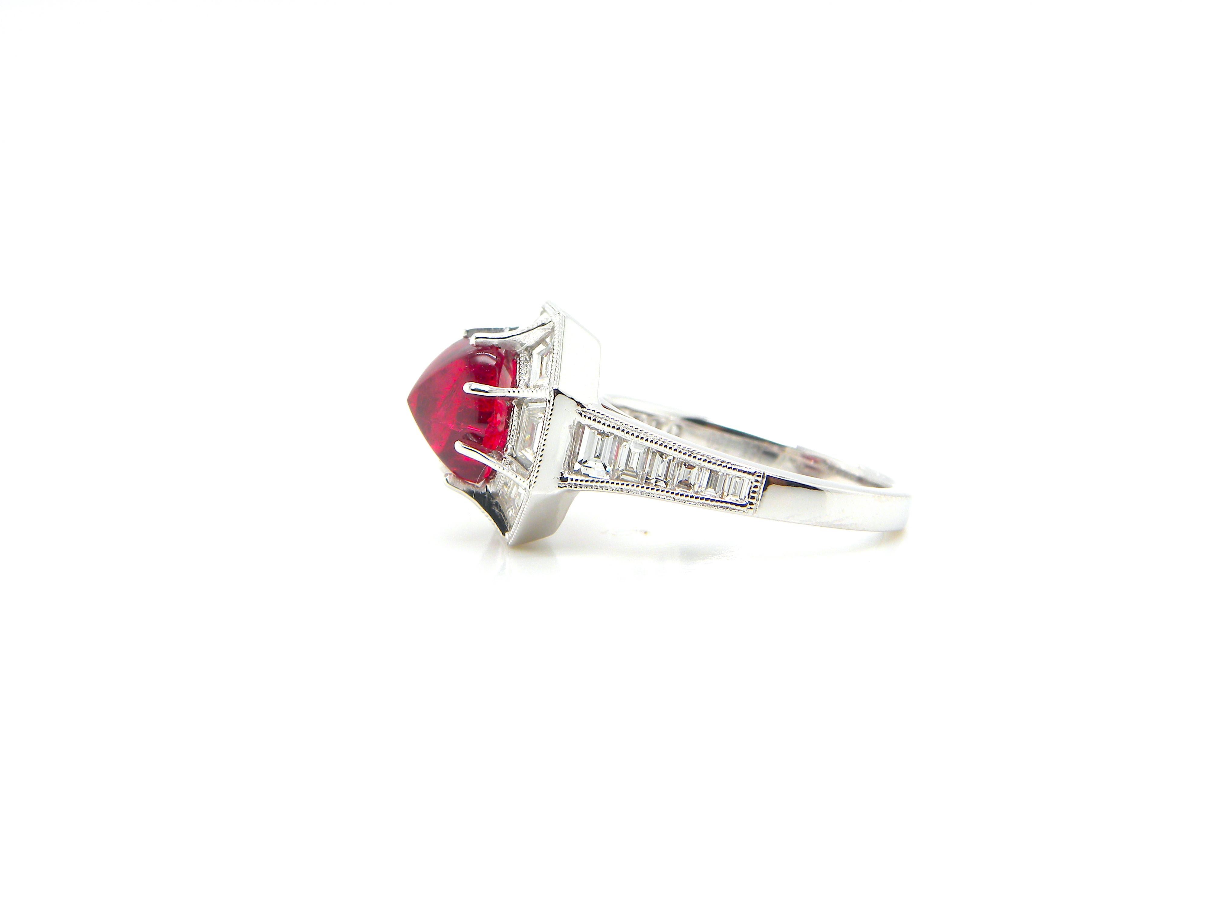 3.04 Carat GIA Certified Burma No Heat Vivid Red Spinel and White Diamond Ring 6
