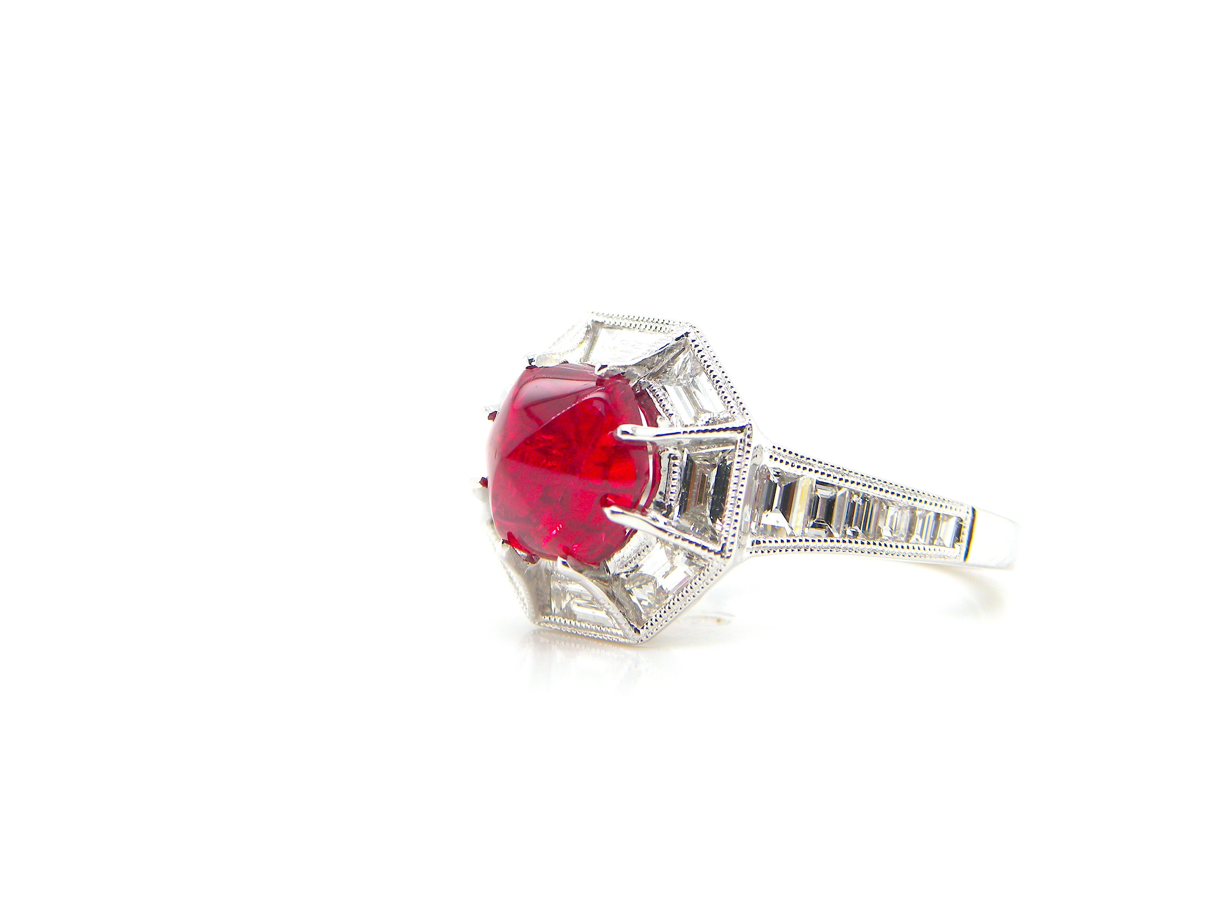 3.04 Carat GIA Certified Burma No Heat Vivid Red Spinel and White Diamond Ring 8