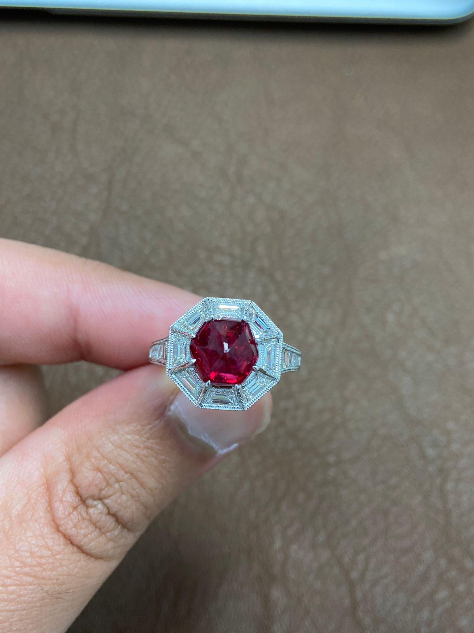 3.04 Carat GIA Certified Burma No Heat Vivid Red Spinel and White Diamond Ring 9