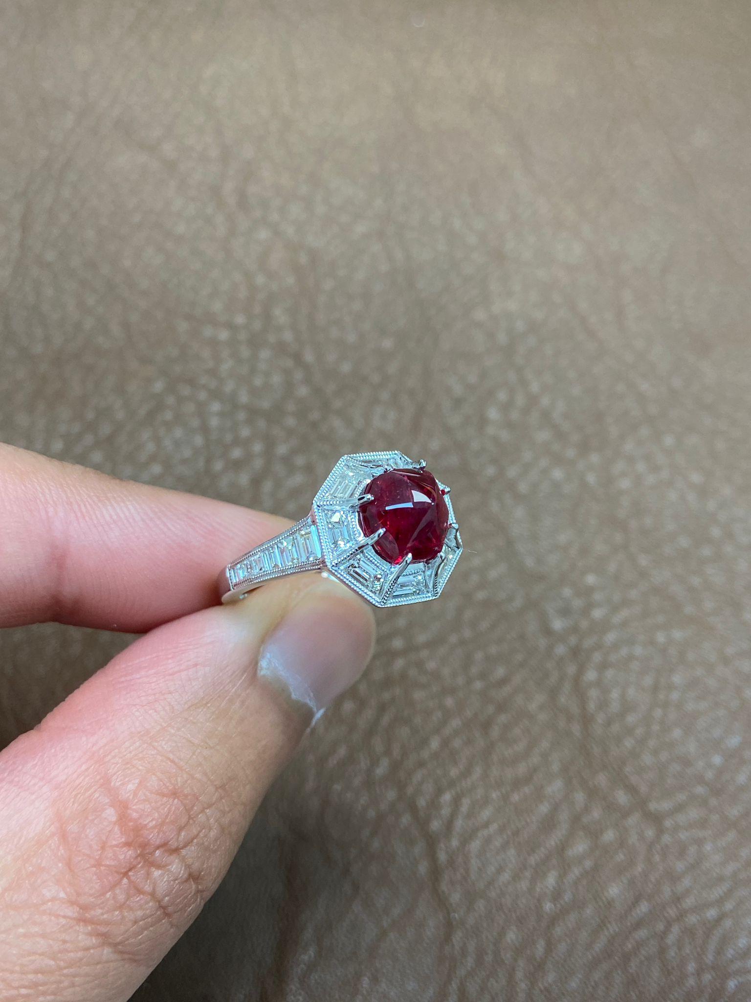 3.04 Carat GIA Certified Burma No Heat Vivid Red Spinel and White Diamond Ring 10