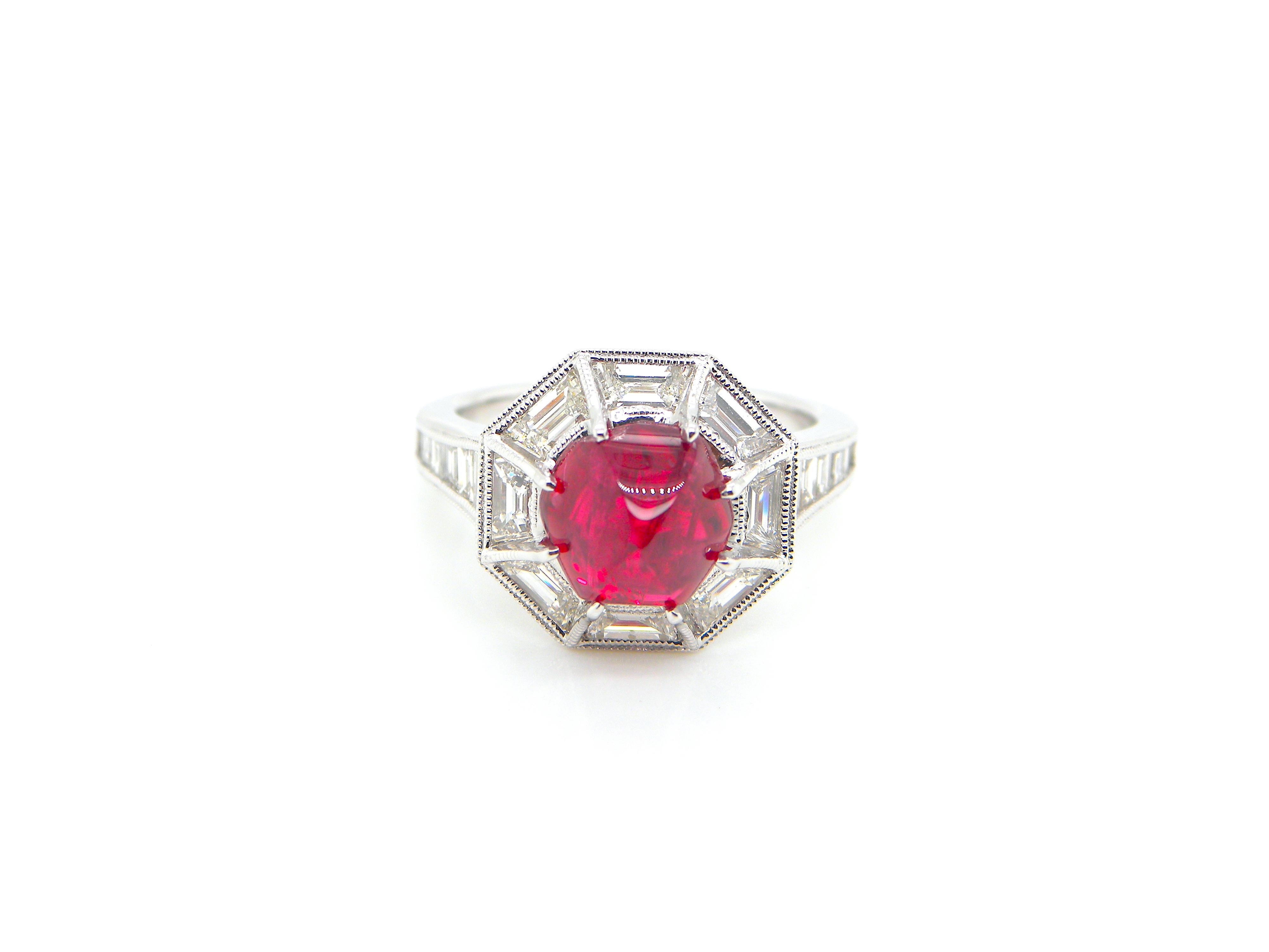 3.04 Carat GIA Certified Burma No Heat Vivid Red Spinel and White Diamond Ring In New Condition In Hong Kong, HK