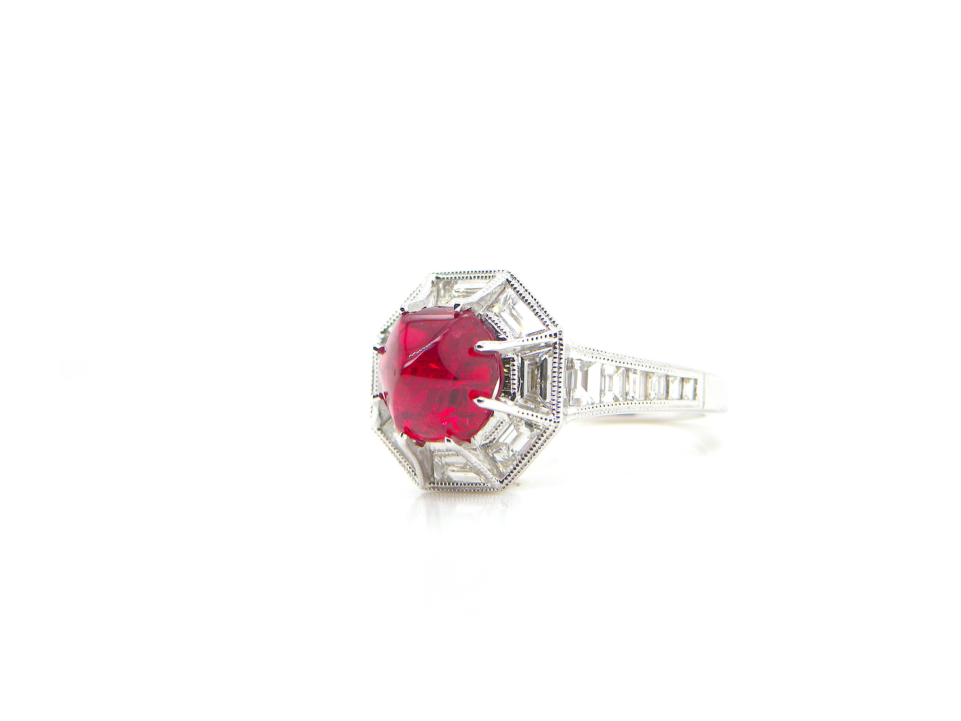 3.04 Carat GIA Certified Burma No Heat Vivid Red Spinel and White Diamond Ring 1