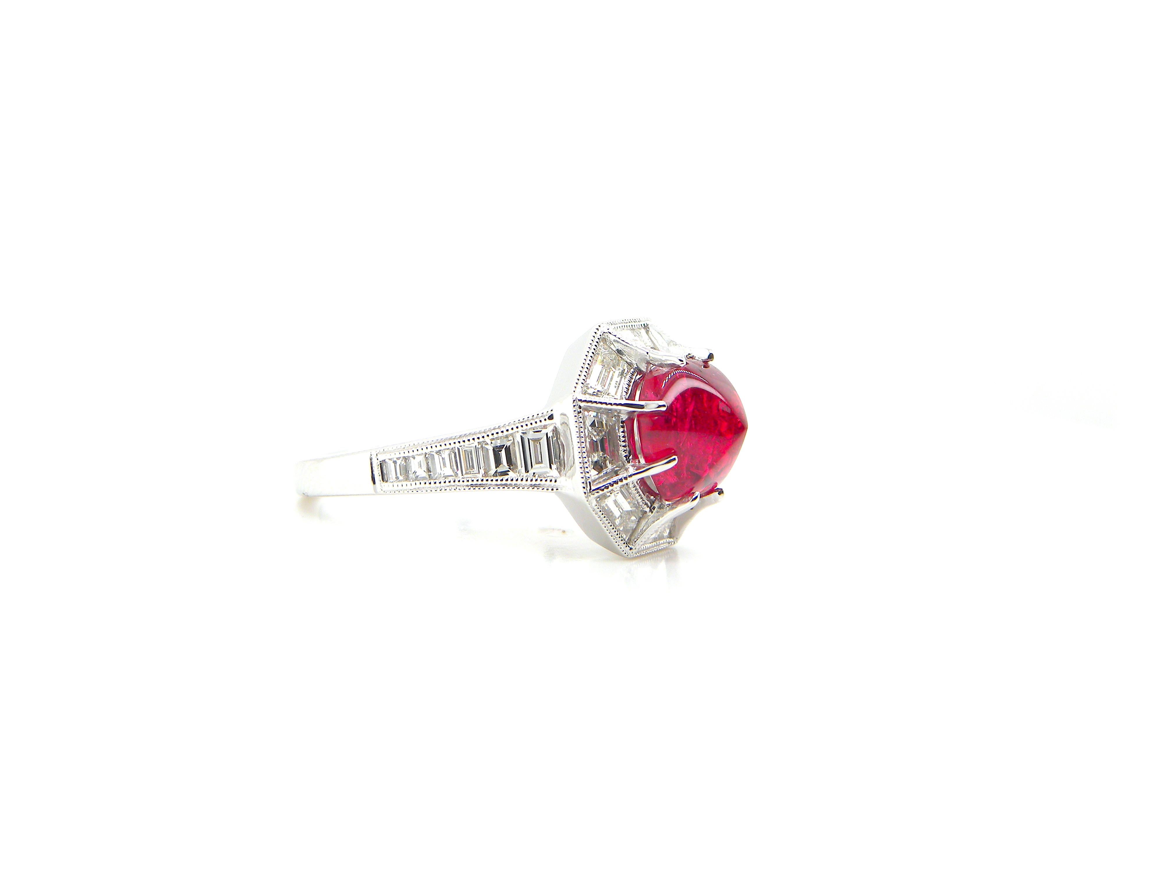 3.04 Carat GIA Certified Burma No Heat Vivid Red Spinel and White Diamond Ring 3