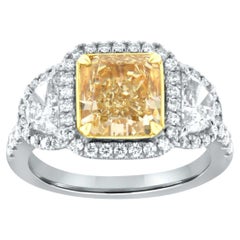 3.04 Carat GIA Certified Square Cushion VVS2 Yellow Diamond Halo Ring