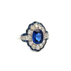 Platinring mit 3,04 Karat GIA Ceylon-Saphir und Diamant, Nachlass-Schmuck