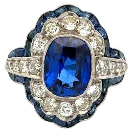 3.04 Carat GIA Ceylon Sapphire and Diamond Platinum Ring Estate Fine Jewelry