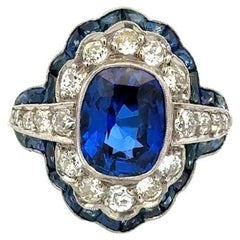 3,04 Carati GIA Zaffiro di Ceylon e Diamante Anello di Platino Estate Jewelry