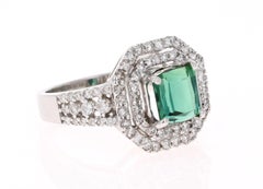 3.04 Carat Green Tourmaline Diamond Ring White Gold Ring