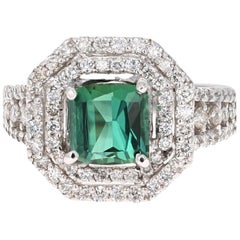 Bague en or blanc avec diamants et tourmaline verte de 3,04 carats