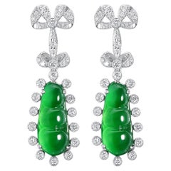 Boucle d'oreille pendante en jade et diamant de 3,04 carats en platium et or 18 carats