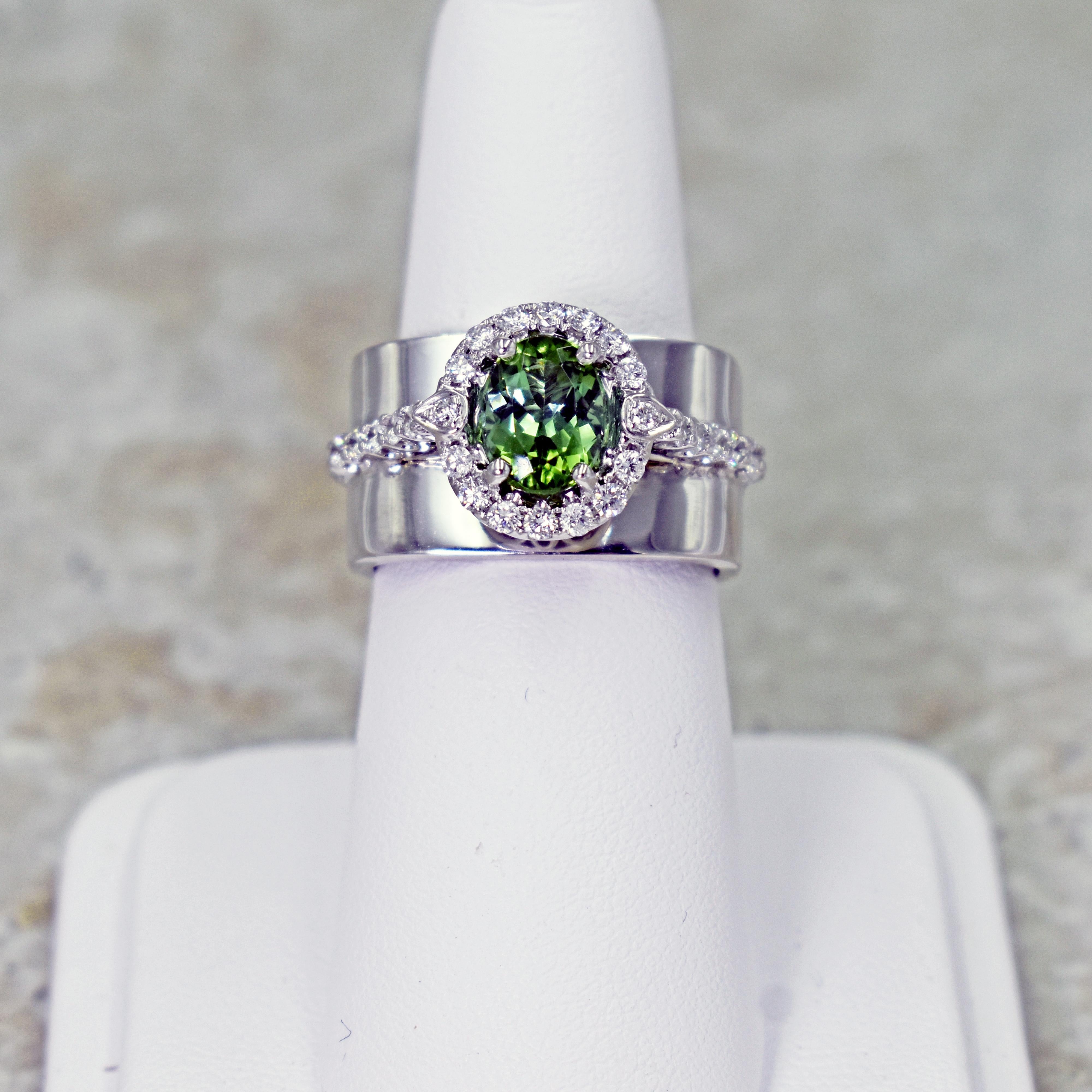 3.04 Carat Mint Green Tourmaline Diamond Halo 14 Karat White Gold Cocktail Ring 1