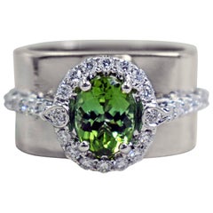 3.04 Carat Mint Green Tourmaline Diamond Halo 14 Karat White Gold Cocktail Ring