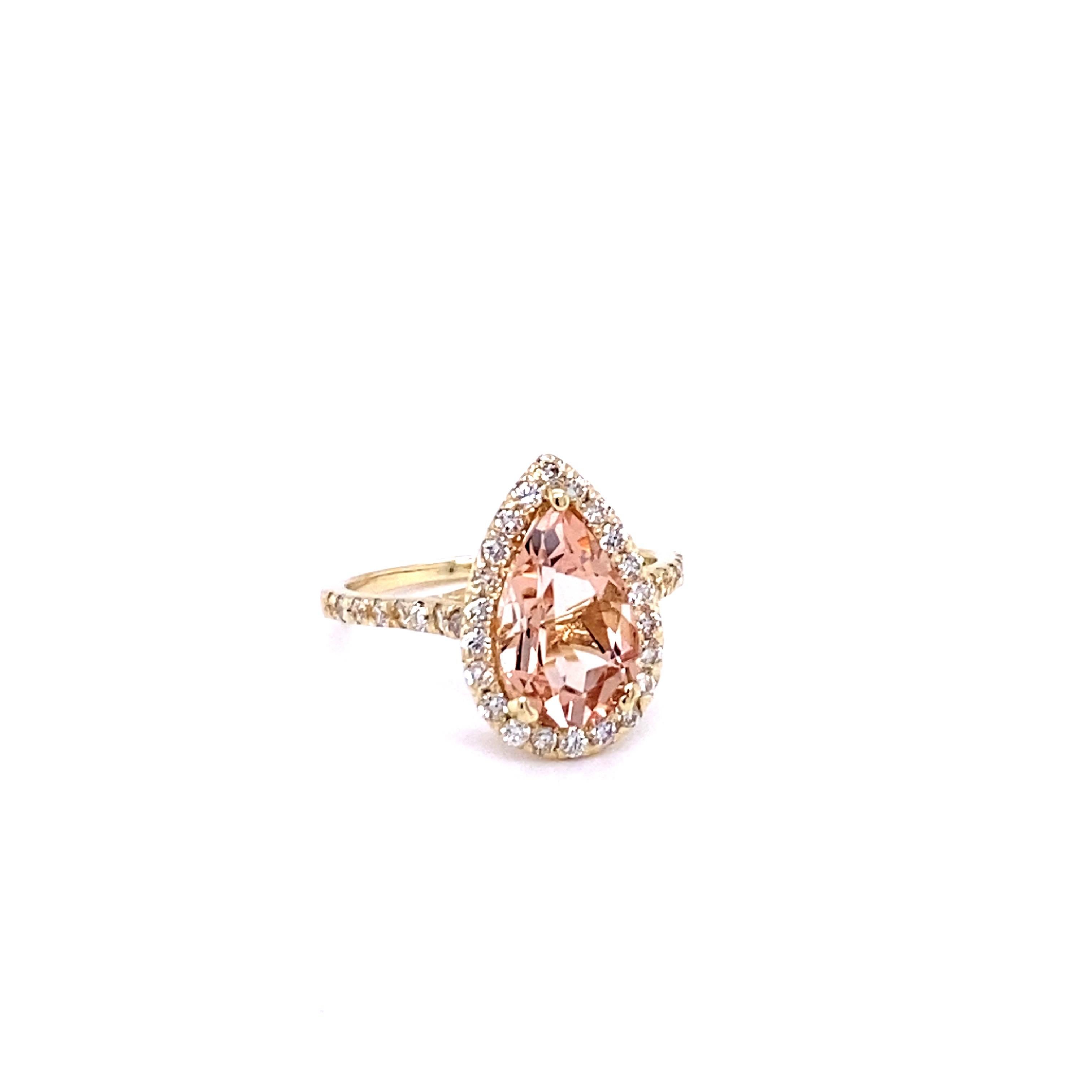 3,04 Karat Morganit Diamant 14K Gelbgold Verlobungsring (Zeitgenössisch) im Angebot