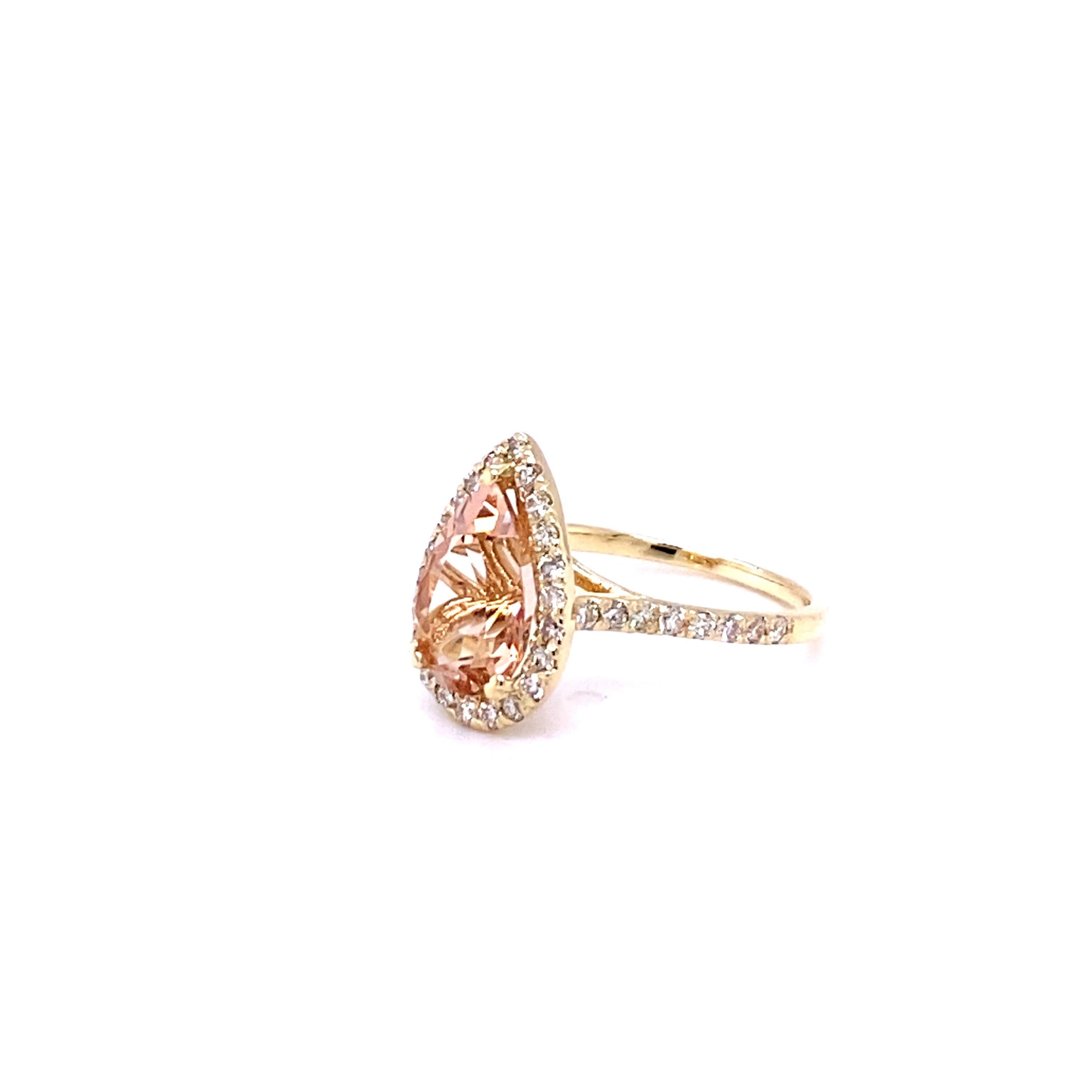 3,04 Karat Morganit Diamant 14K Gelbgold Verlobungsring (Tropfenschliff) im Angebot