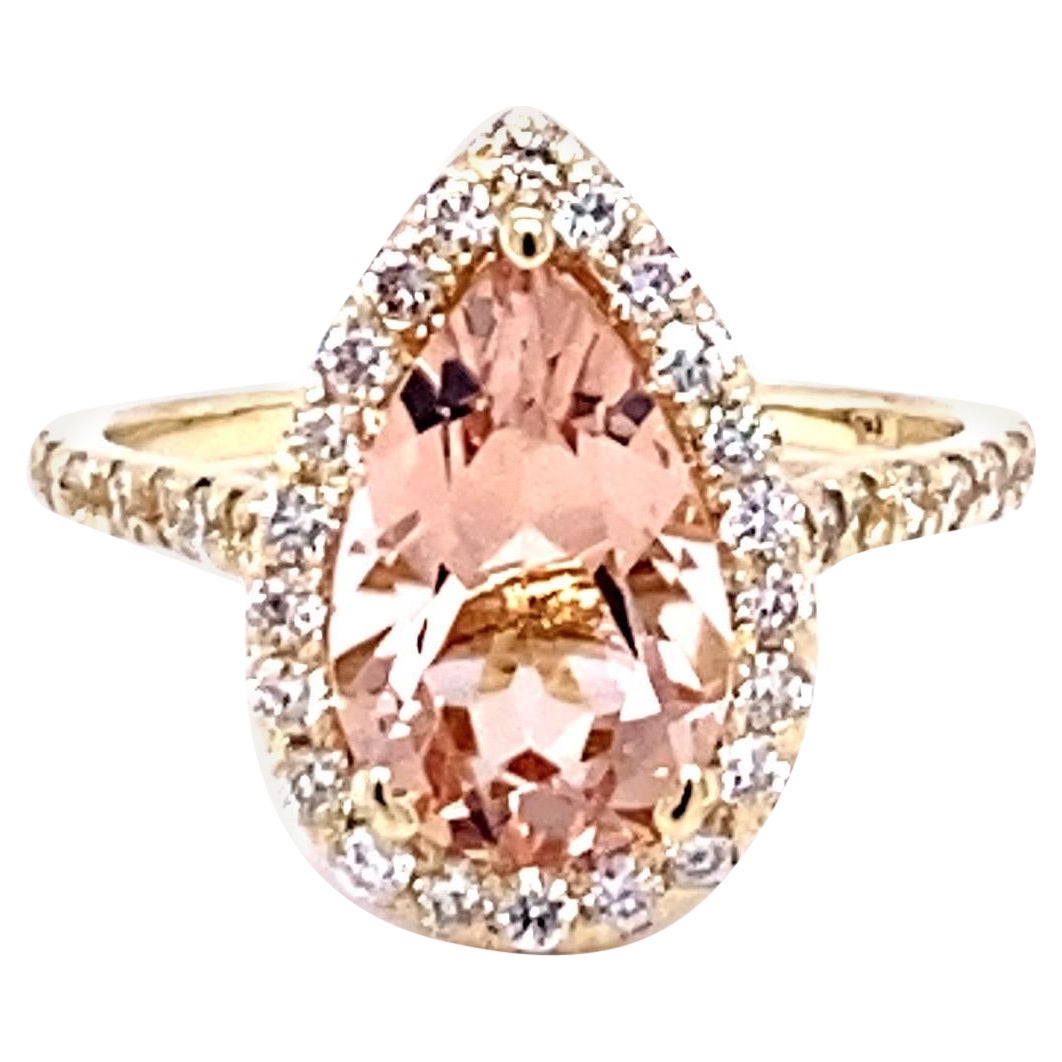 Bague de fiançailles en or jaune 14 carats avec diamants et morganite de 3,04 carats