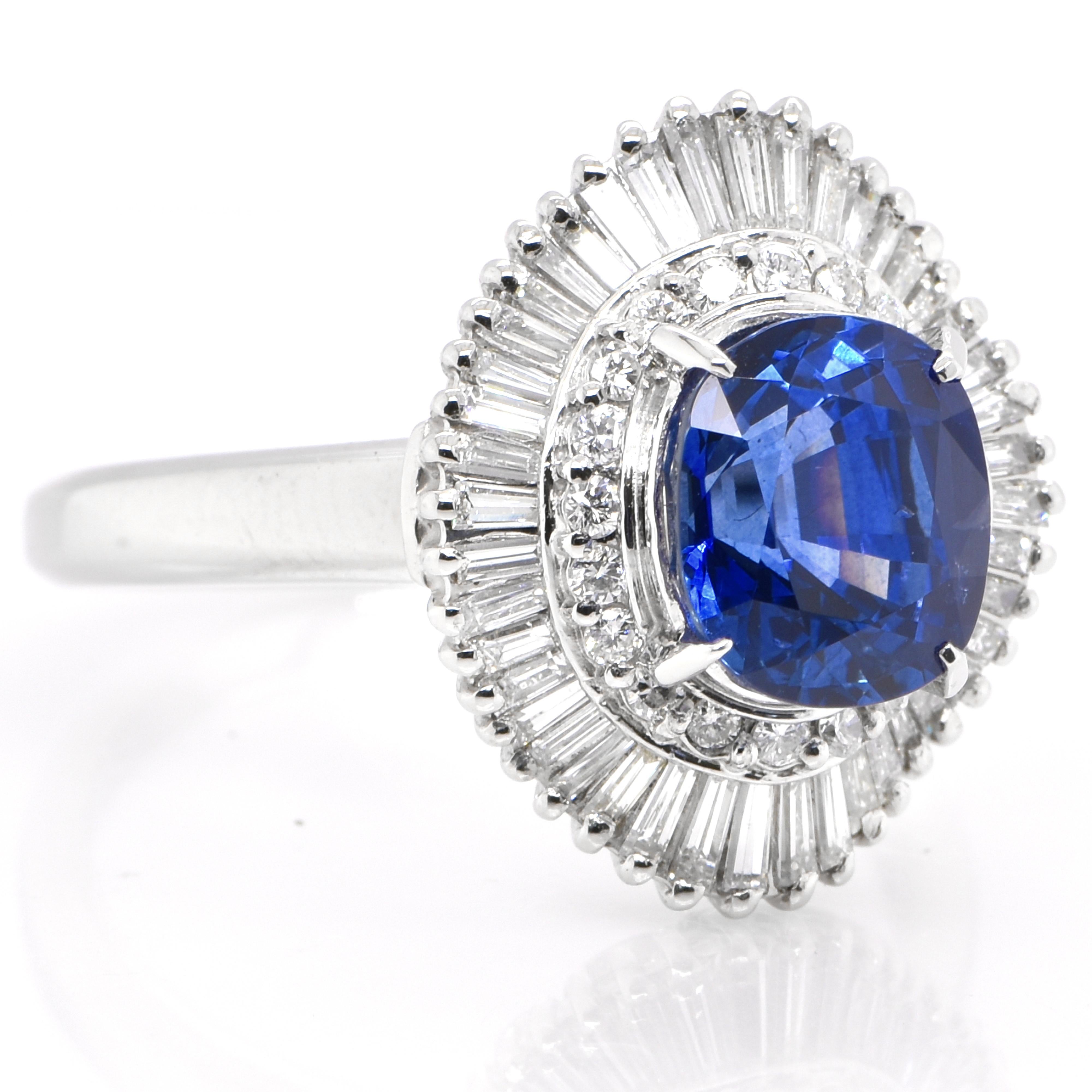 Modern 3.04 Carat Natural Blue Sapphire and Diamond Ballerina Ring Set in Platinum