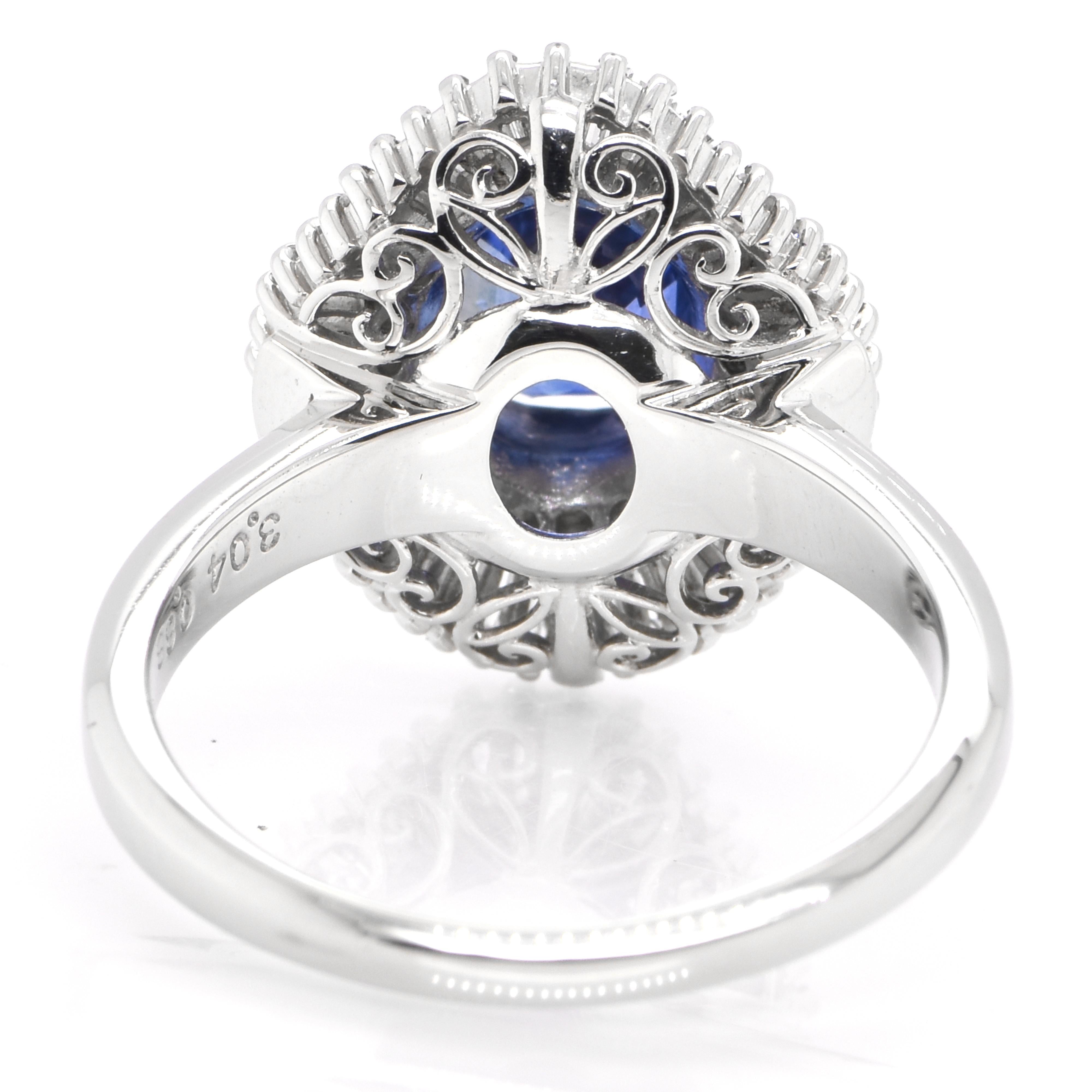 Women's 3.04 Carat Natural Blue Sapphire and Diamond Ballerina Ring Set in Platinum