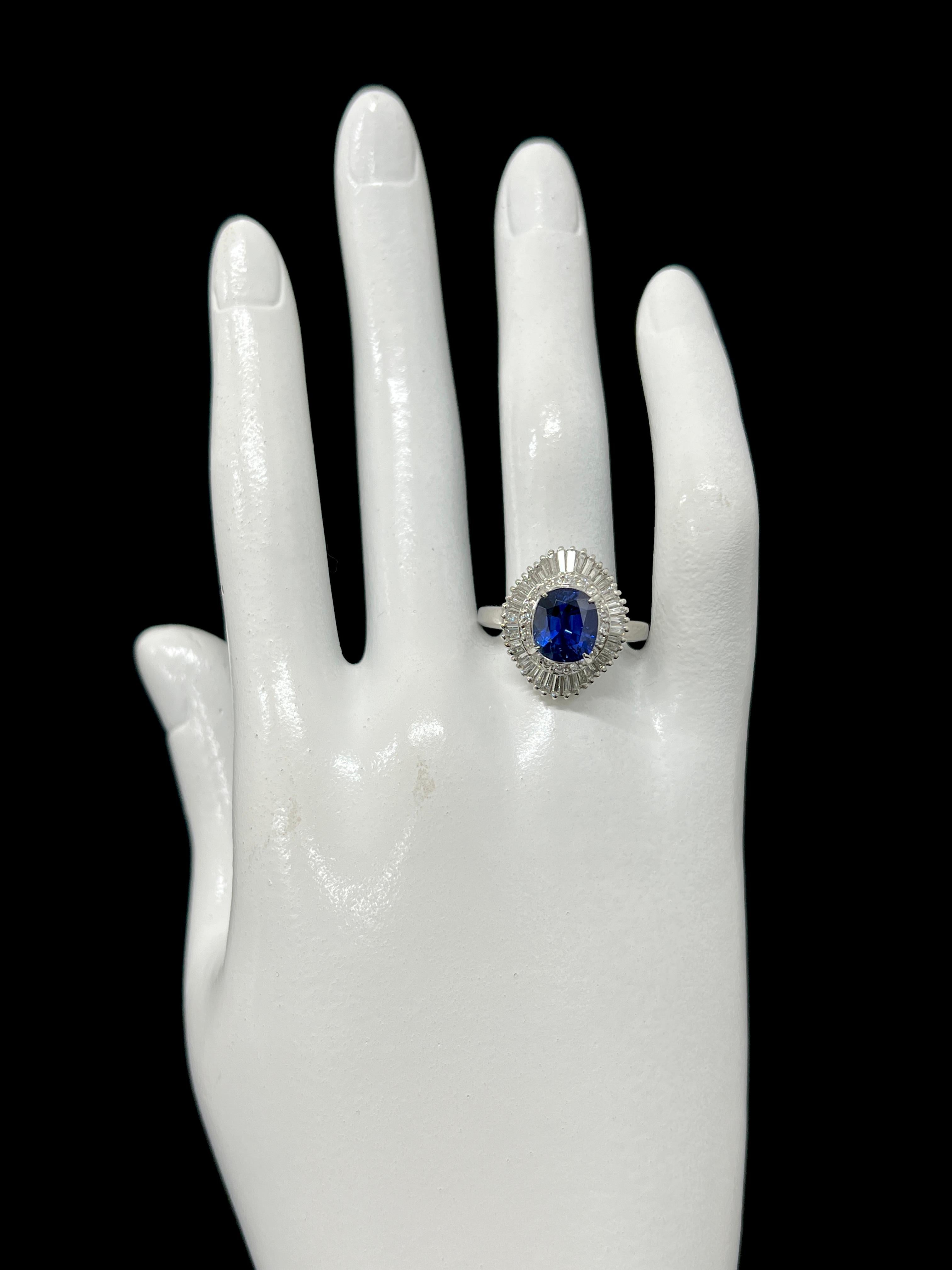 3.04 Carat Natural Blue Sapphire and Diamond Ballerina Ring Set in Platinum 1