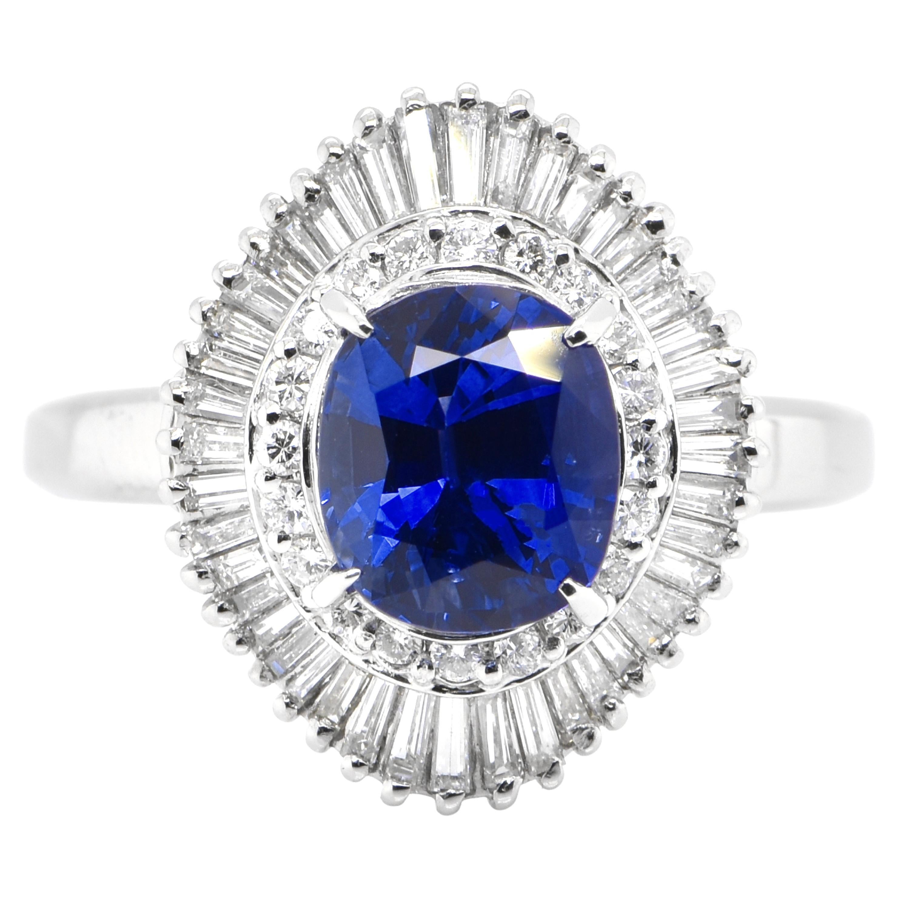 3.04 Carat Natural Blue Sapphire and Diamond Ballerina Ring Set in Platinum