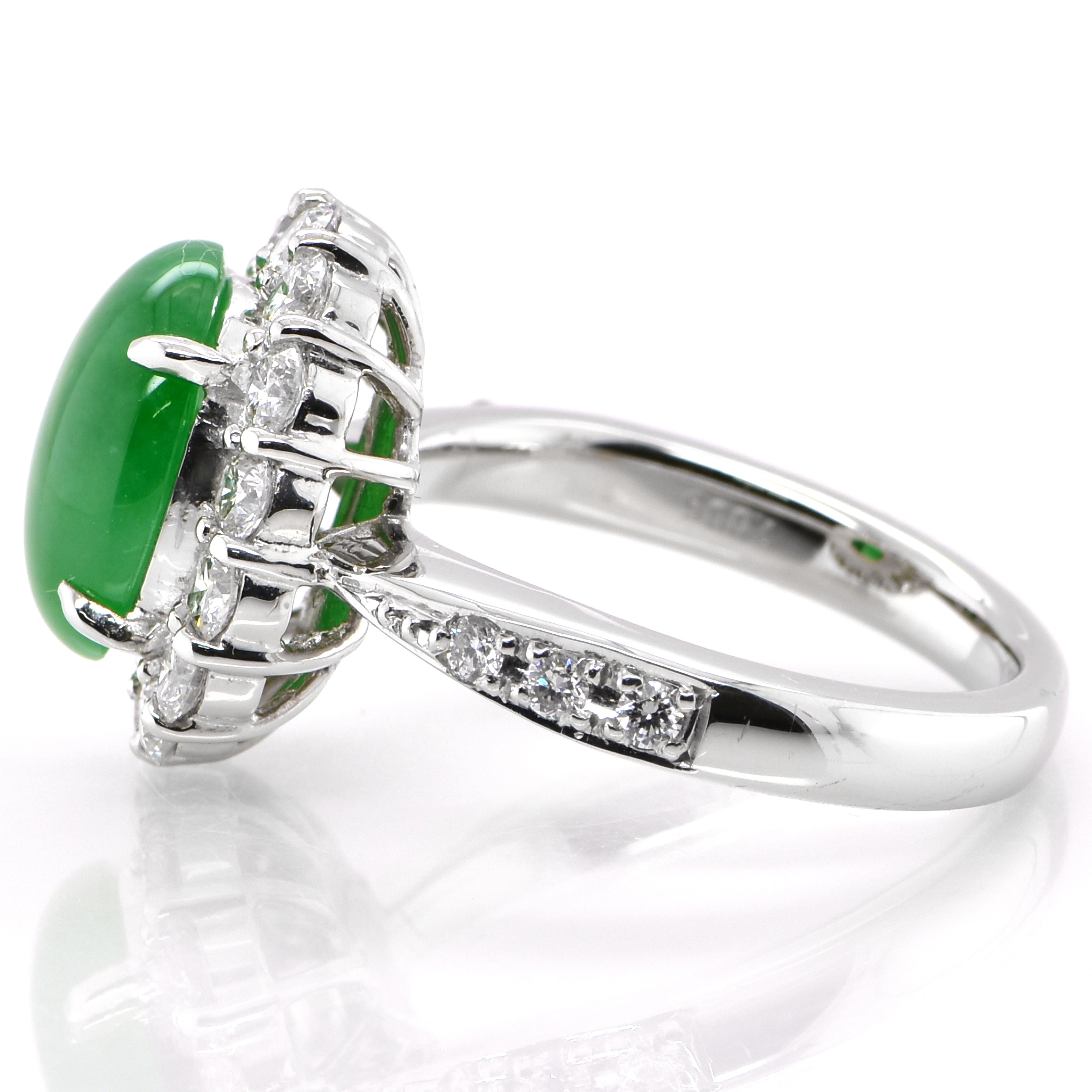 Modern 3.04 Carat Natural 'Non-Dyed' Jadeite and Diamond Ring Set in Platinum For Sale