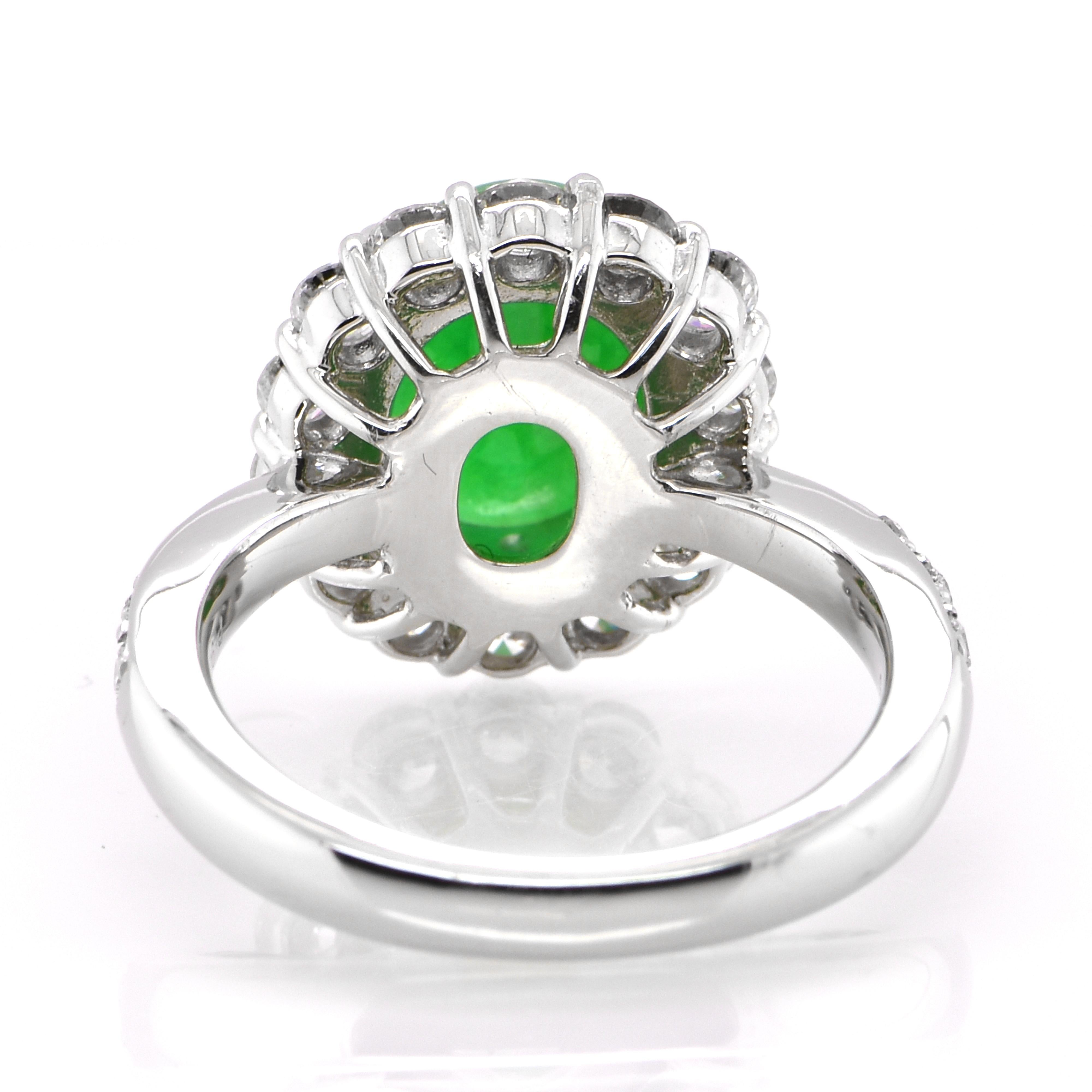 3.04 Carat Natural 'Non-Dyed' Jadeite and Diamond Ring Set in Platinum In New Condition For Sale In Tokyo, JP