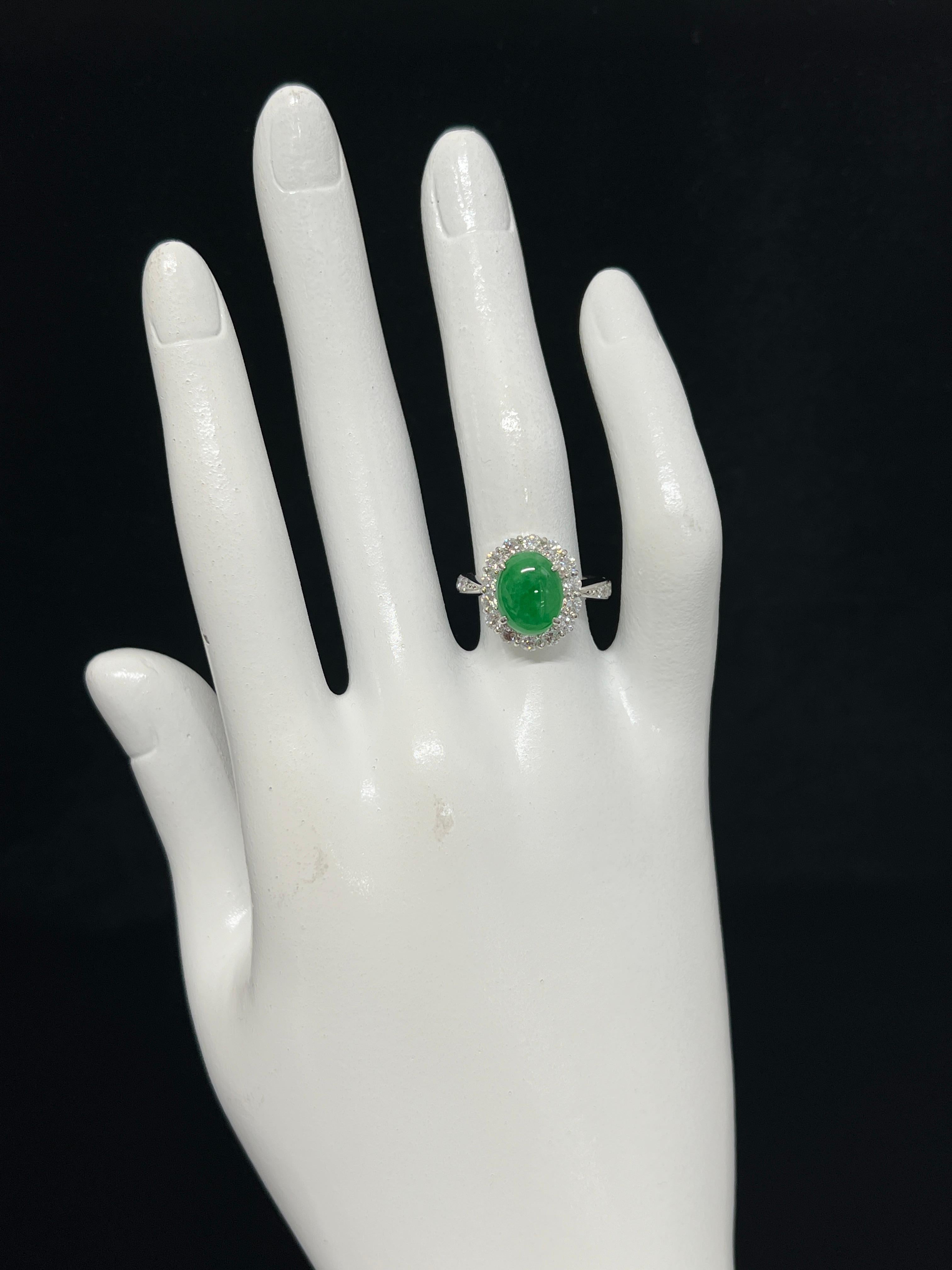Women's 3.04 Carat Natural 'Non-Dyed' Jadeite and Diamond Ring Set in Platinum For Sale