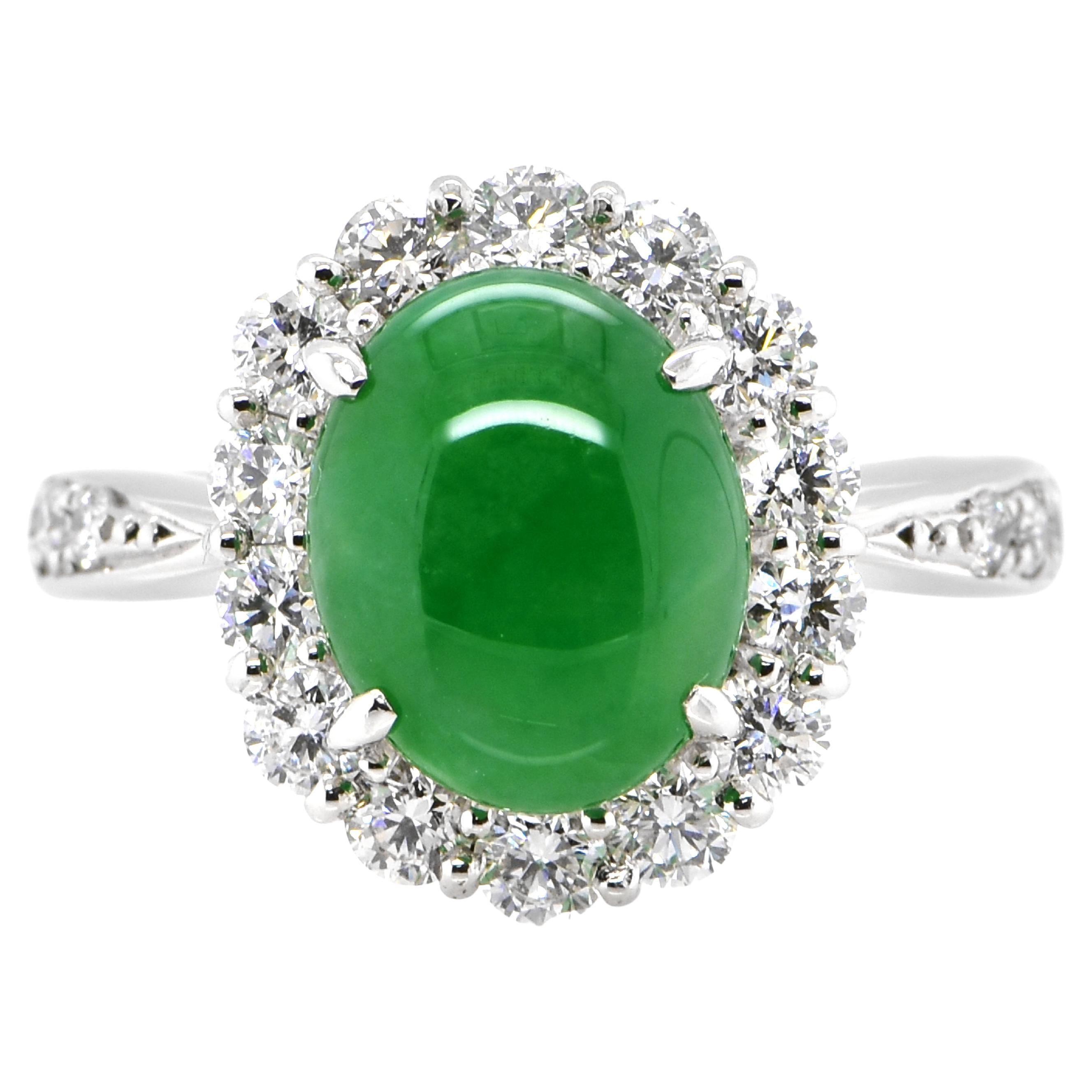 3.04 Carat Natural 'Non-Dyed' Jadeite and Diamond Ring Set in Platinum For Sale